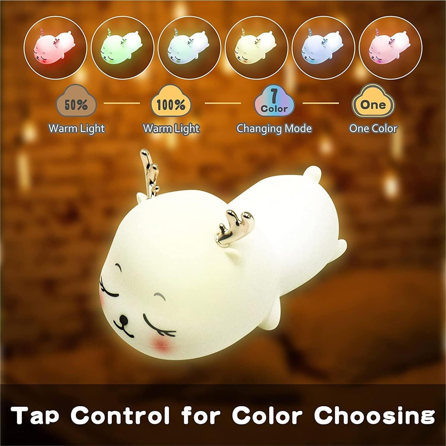Image of LAMAJ Deer Silicone Night Light LED Soft Touch Lovely Room Light for Kids Night Lamp