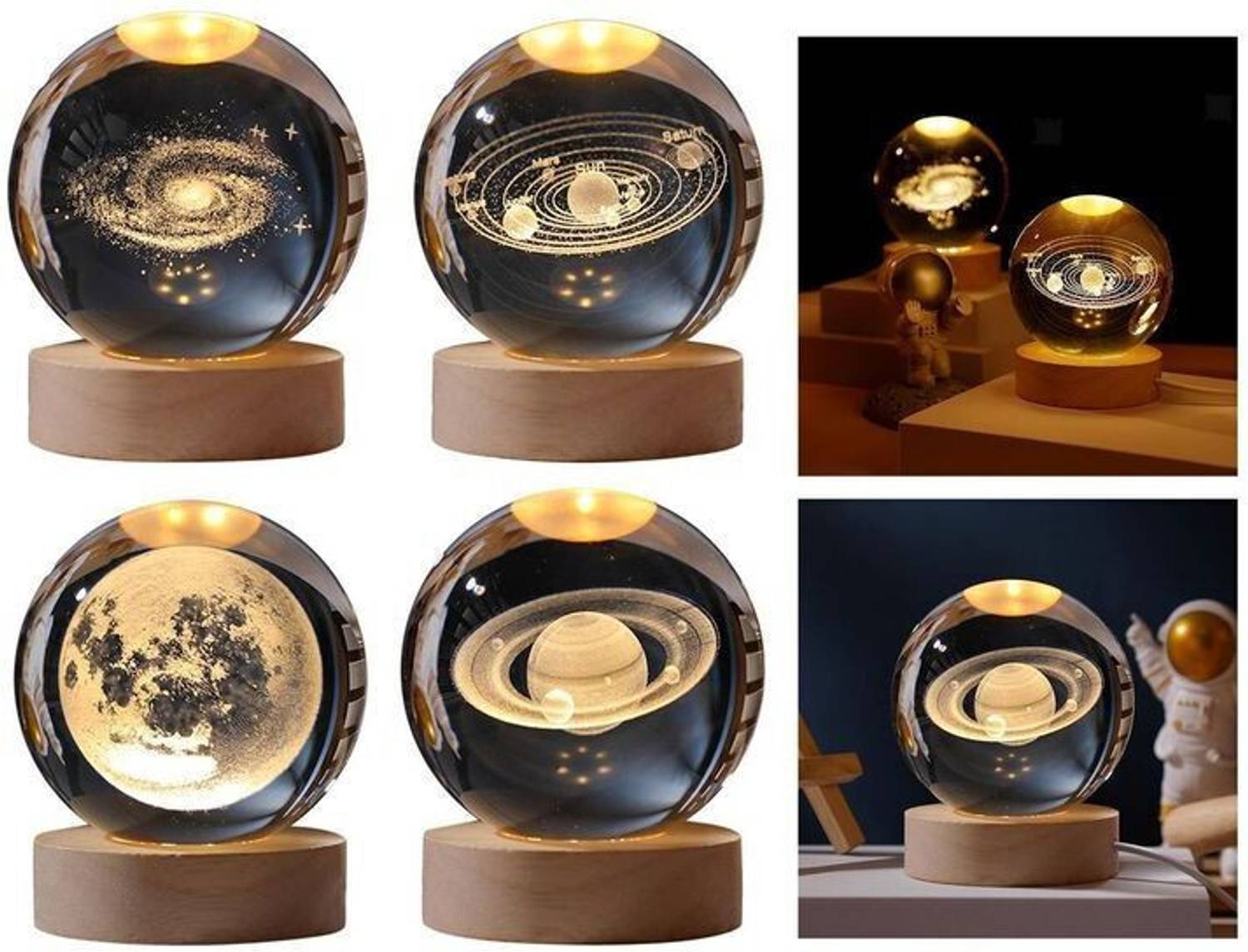 ETN 3D Galaxy Crystal Ball NightLight with Wooden Base Night Lamp