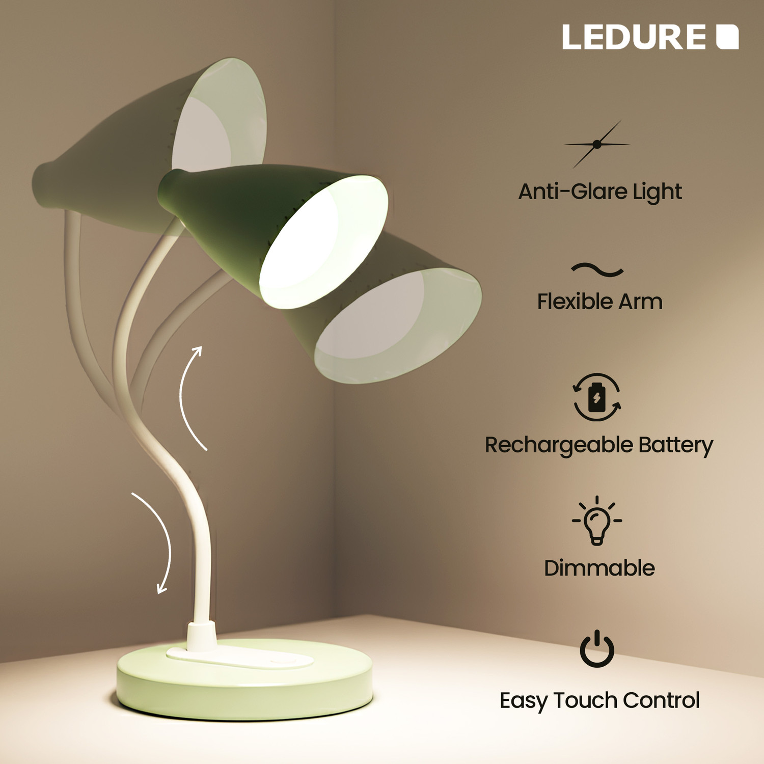 Image of Ledure Viva LED Multi 3 in 1 Color Modes Study Table Lamp 360 Degree (Pack of 1, 10 cm) Study Lamp
