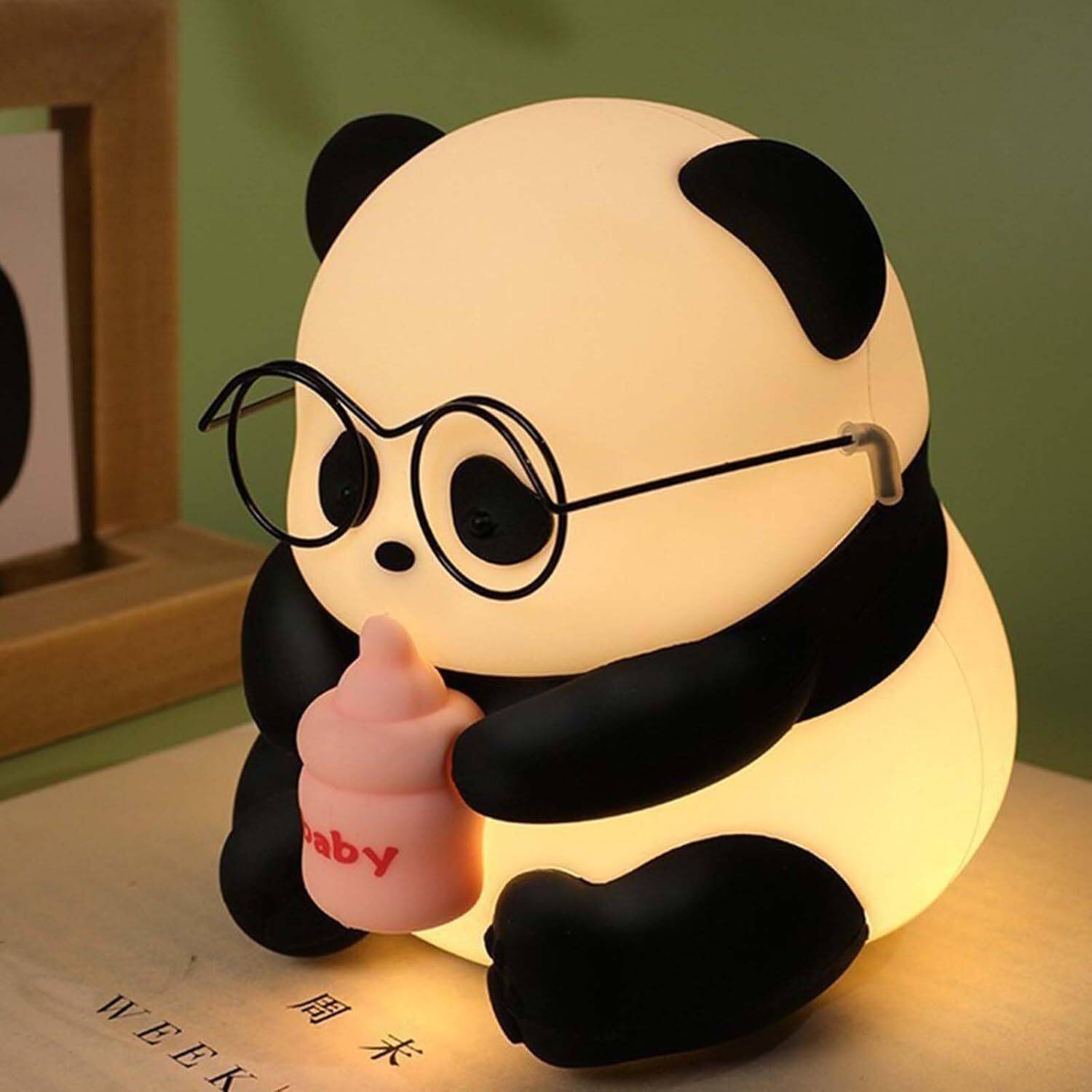 Refulgix Panda LED Night Light with Glasses & Bottle, Rechargeabl