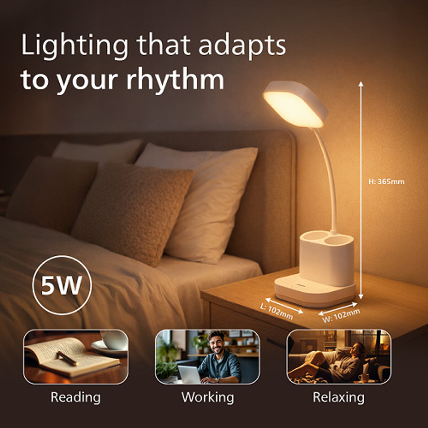Image of PHILIPS 5W CLARO LED Desk Light, 3-in-1 , EyeComfort Technology, Adjustable Design Table Lamp