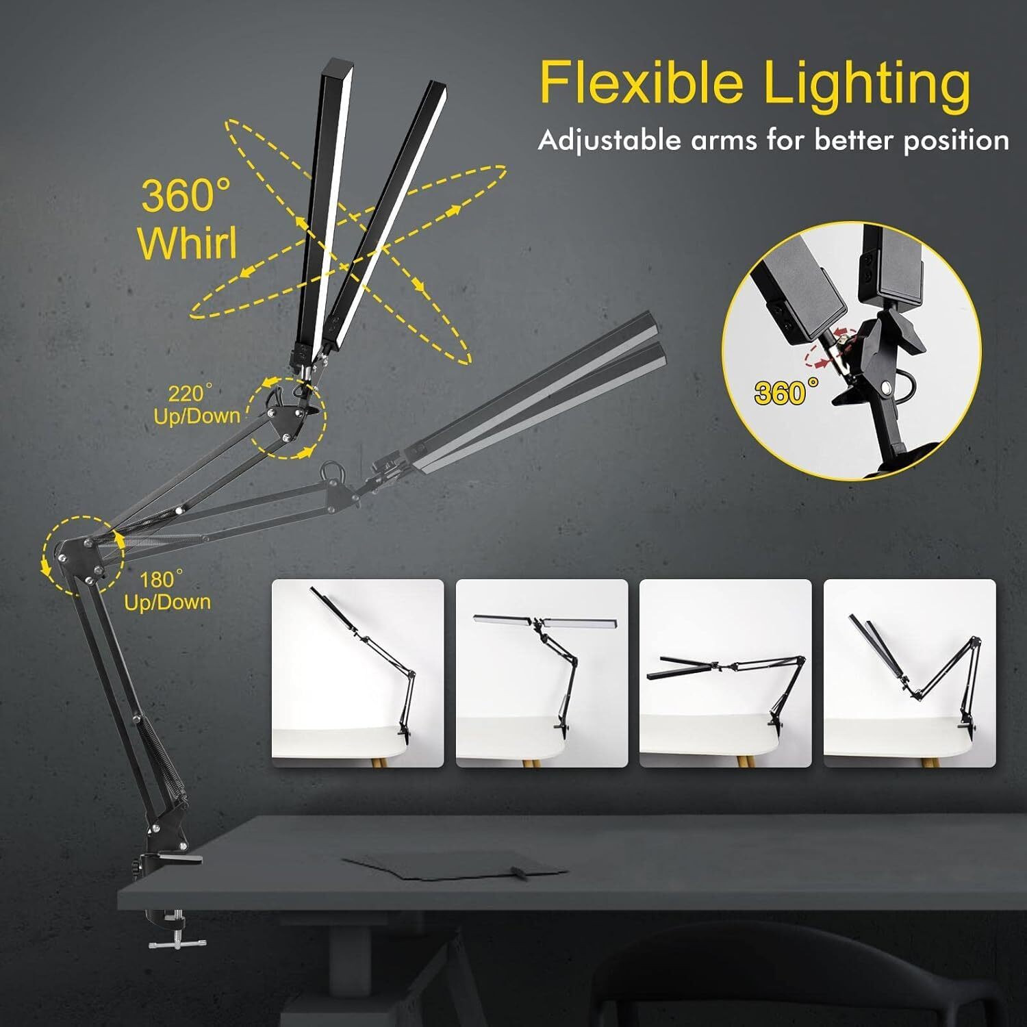 Image of Nyrwana Double Head LED Table Lamp for Study Room | Desk Lamp with Swing Arm Stand Study Lamp