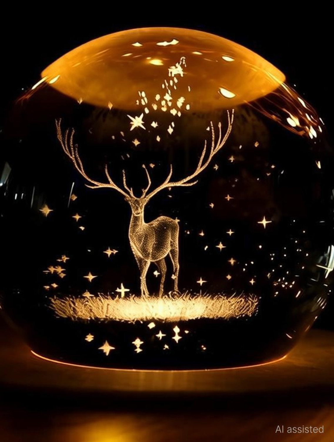 Image of ENTRYZONE 3D deer lamp creative crystal ball night light USB LED Wooden Home Office Night Lamp