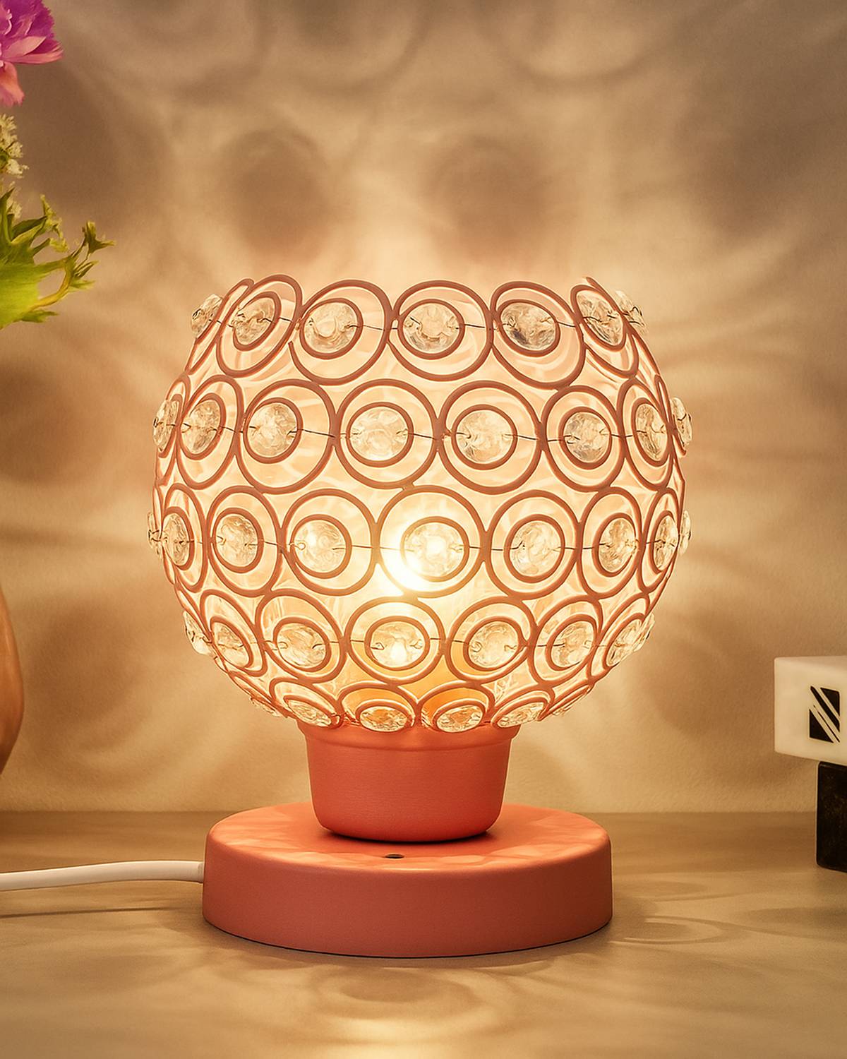 Glowhere Semi Crystal Table Lamp, Pink Mood Light for Bedside & L