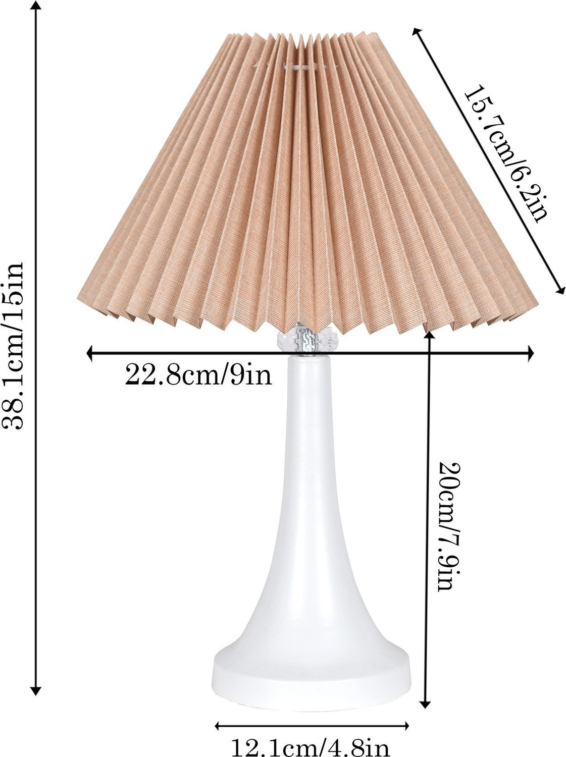 Image of Glowhere Farmhouse Matte Table Lamp, Pleated Beige Shade, E27 Bedside & Living Room Table Lamp