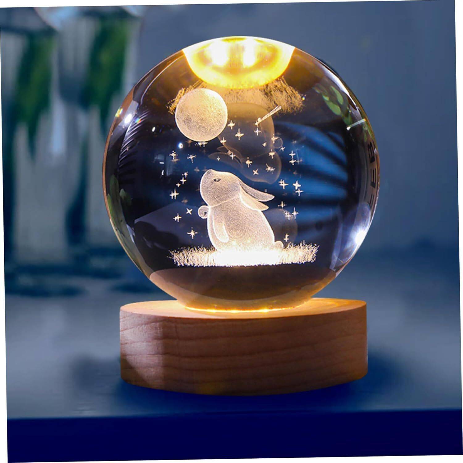 SHOPOGENIX Crystal Ball Engraved Rabbit And Moon 2.4'' Glass Globe
