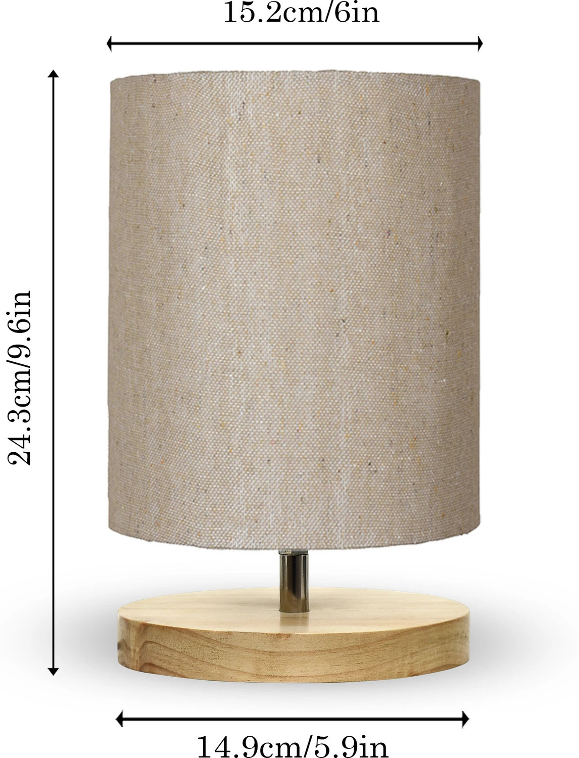 Image of Homesake Pine Wood Bedside Lamp, Linen Shade, Mini Nightstand Light, Jute Cylinder Table Lamp