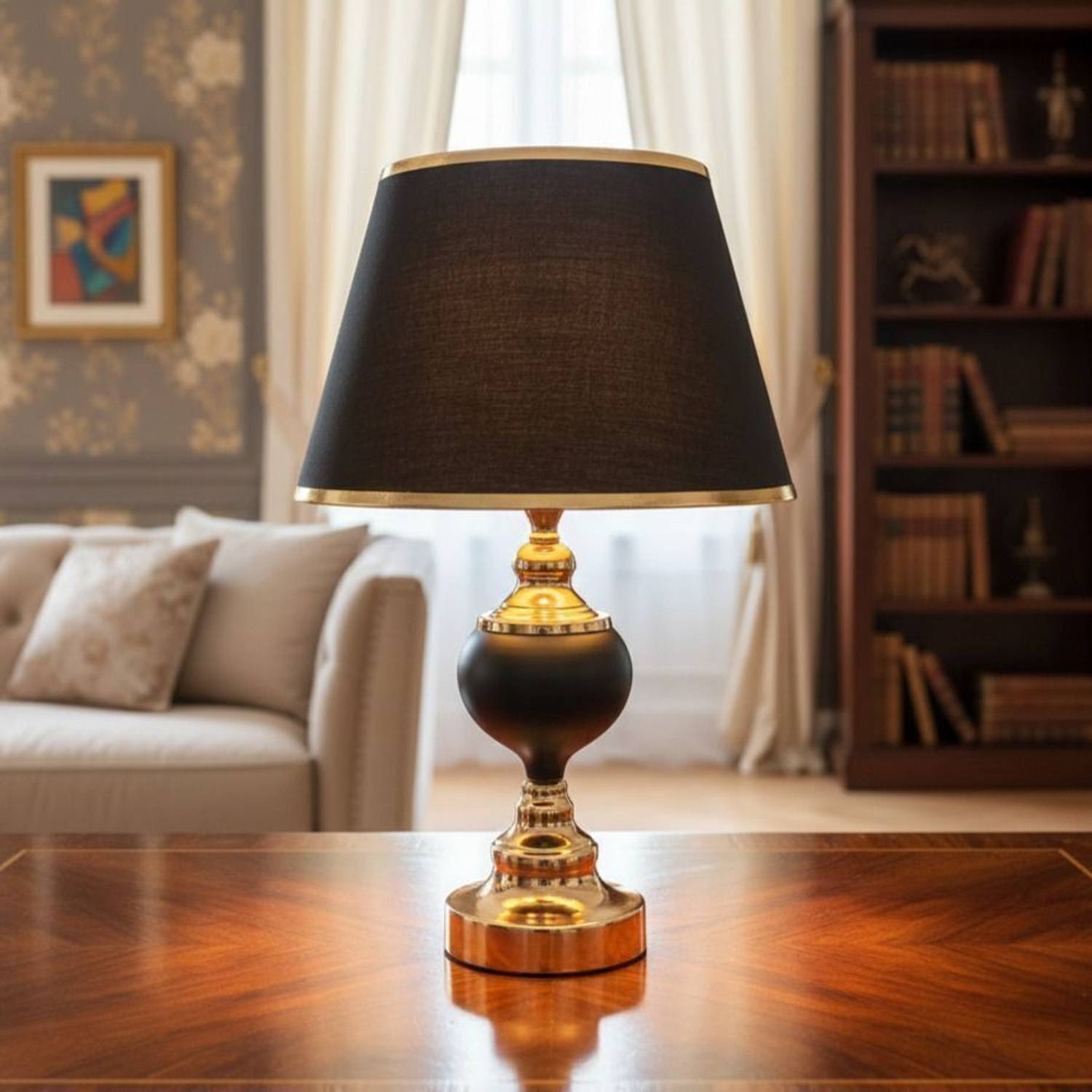 ELARE Black & Gold Royal Luxe Lamp Table Lamp (42 cm, Black)