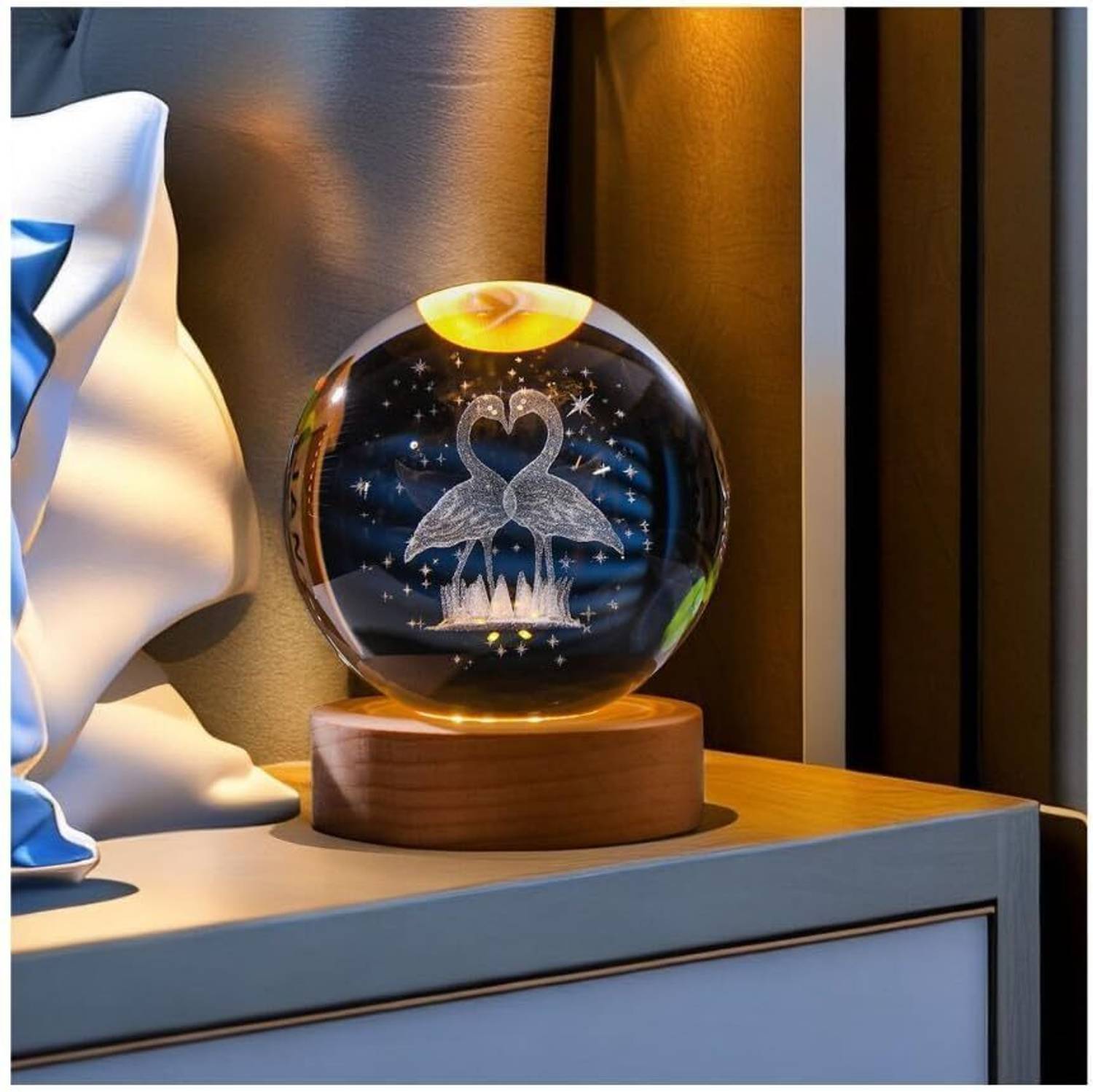 PESCA Crystal Ball Light for Home Decoration LED 3D Flamingo with