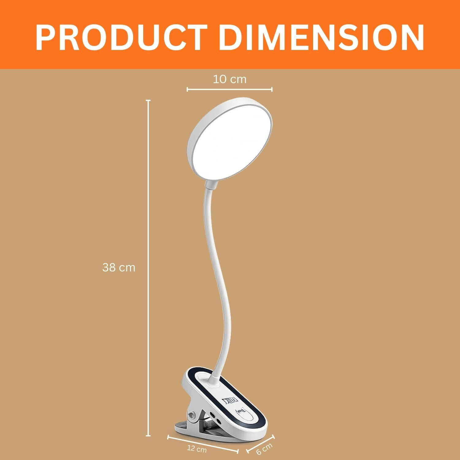 Image of Refulgix Rechargeable LED Clip Stand Table Lamp, 3 Modes, Dimmable Reading Light Study Lamp