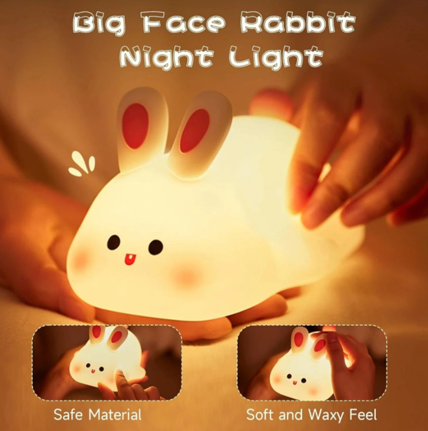 Image of morbee Big Face Rabbit Night Light, Cute Bunny Gifts, Silicone Squishy Rabbit Lamp tg2 Night Lamp