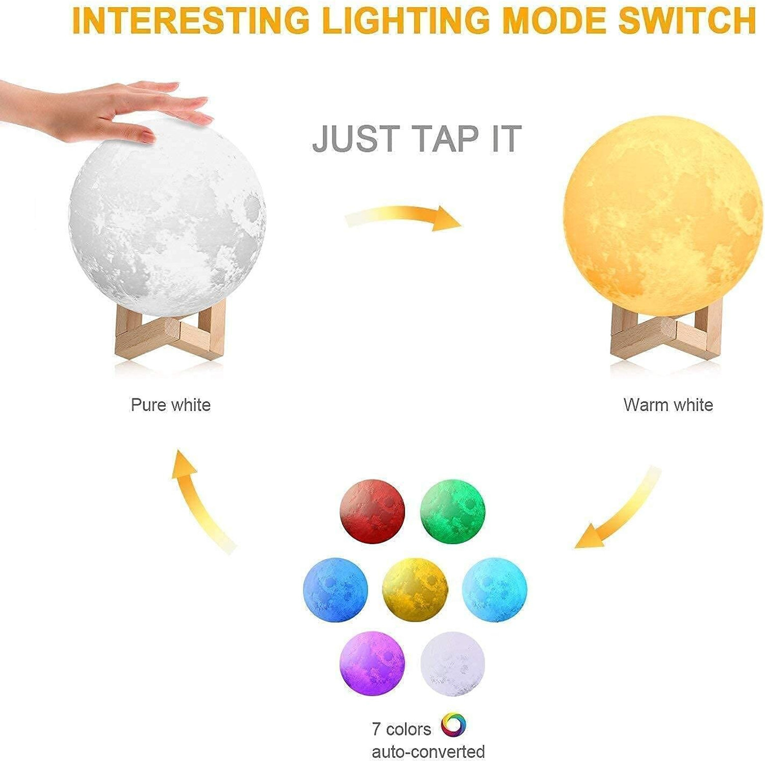 Image of Viramart Moon Lamp 3D 7 Color Changing Moon Light Night Table lamp Night Lamp