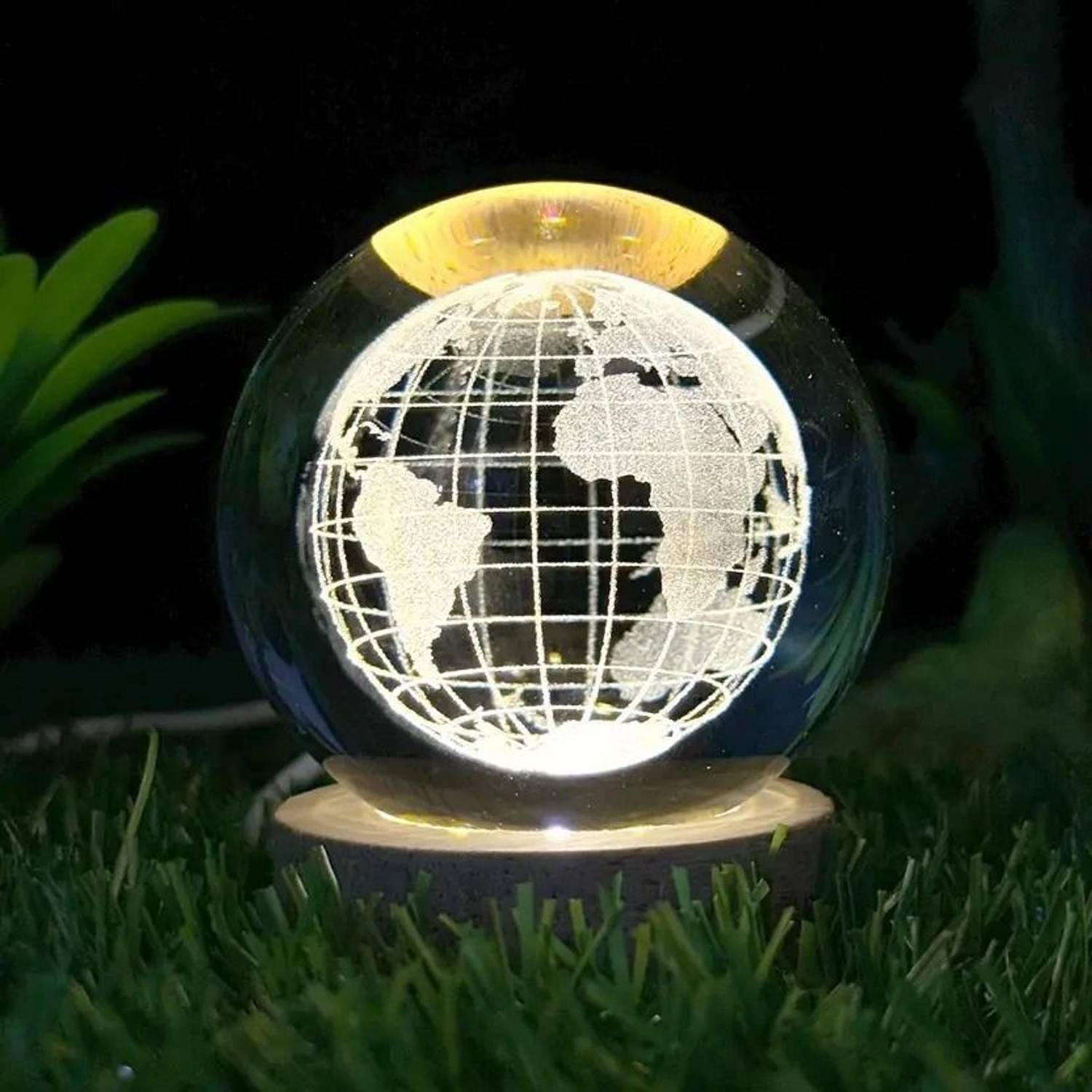 PESCA 3D Earth Crystal Ball Night Lamp with Base for Living Room,