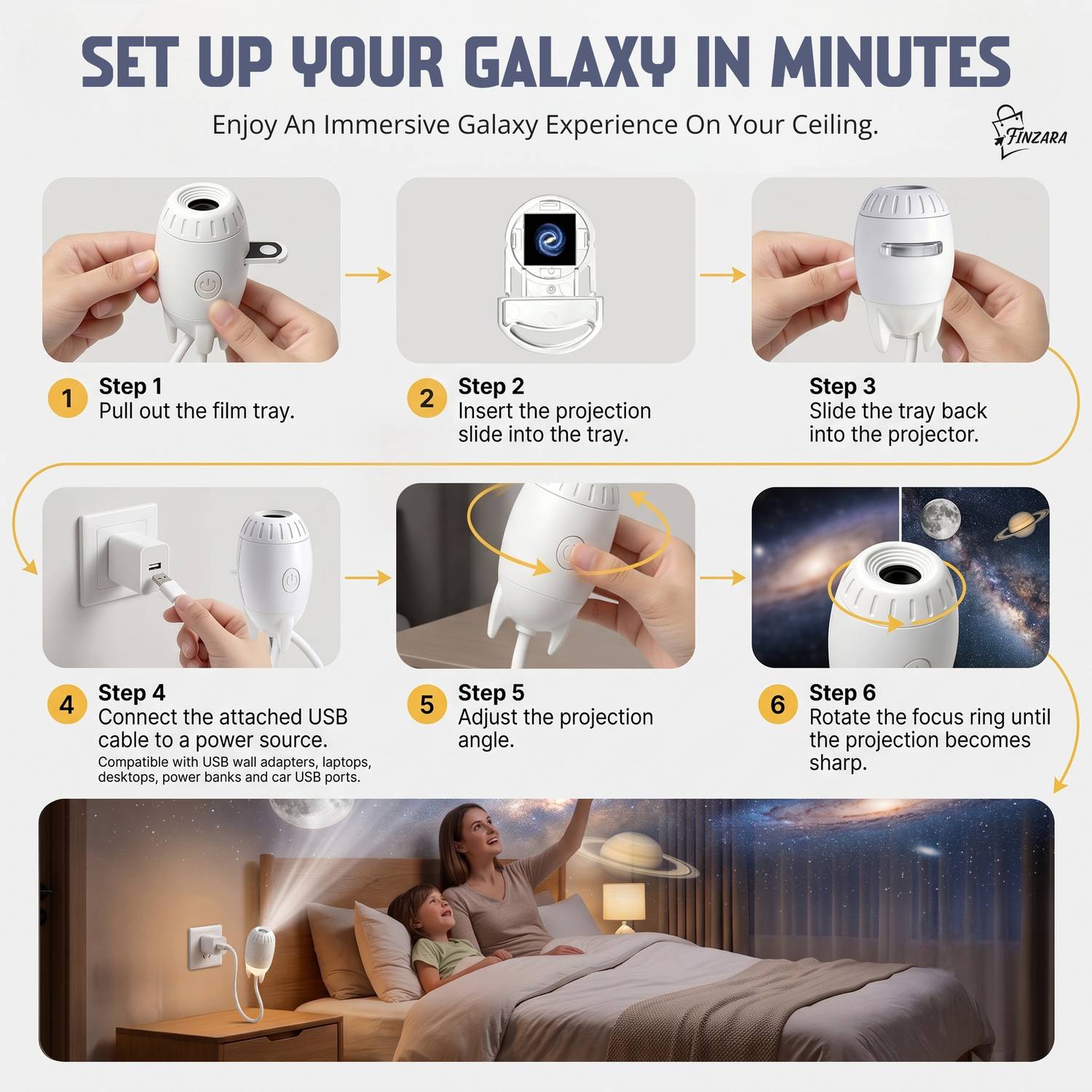 Finzara 2-in-1 Mini Galaxy Projector Night Light - Image 4