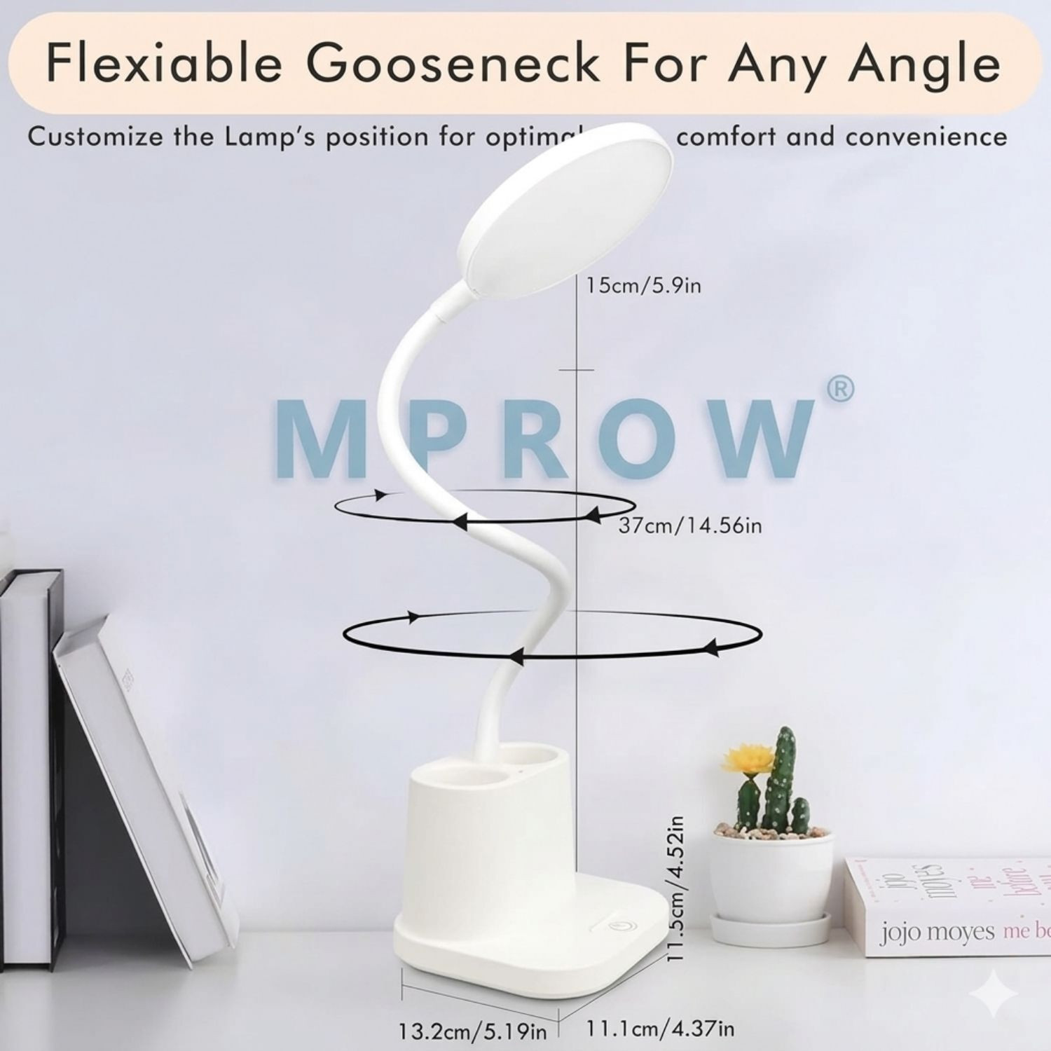 Image of MPROW LED Desk Lamp with Pen Holder and Phone Stand, Eye-Caring Table Lamp Study Lamp
