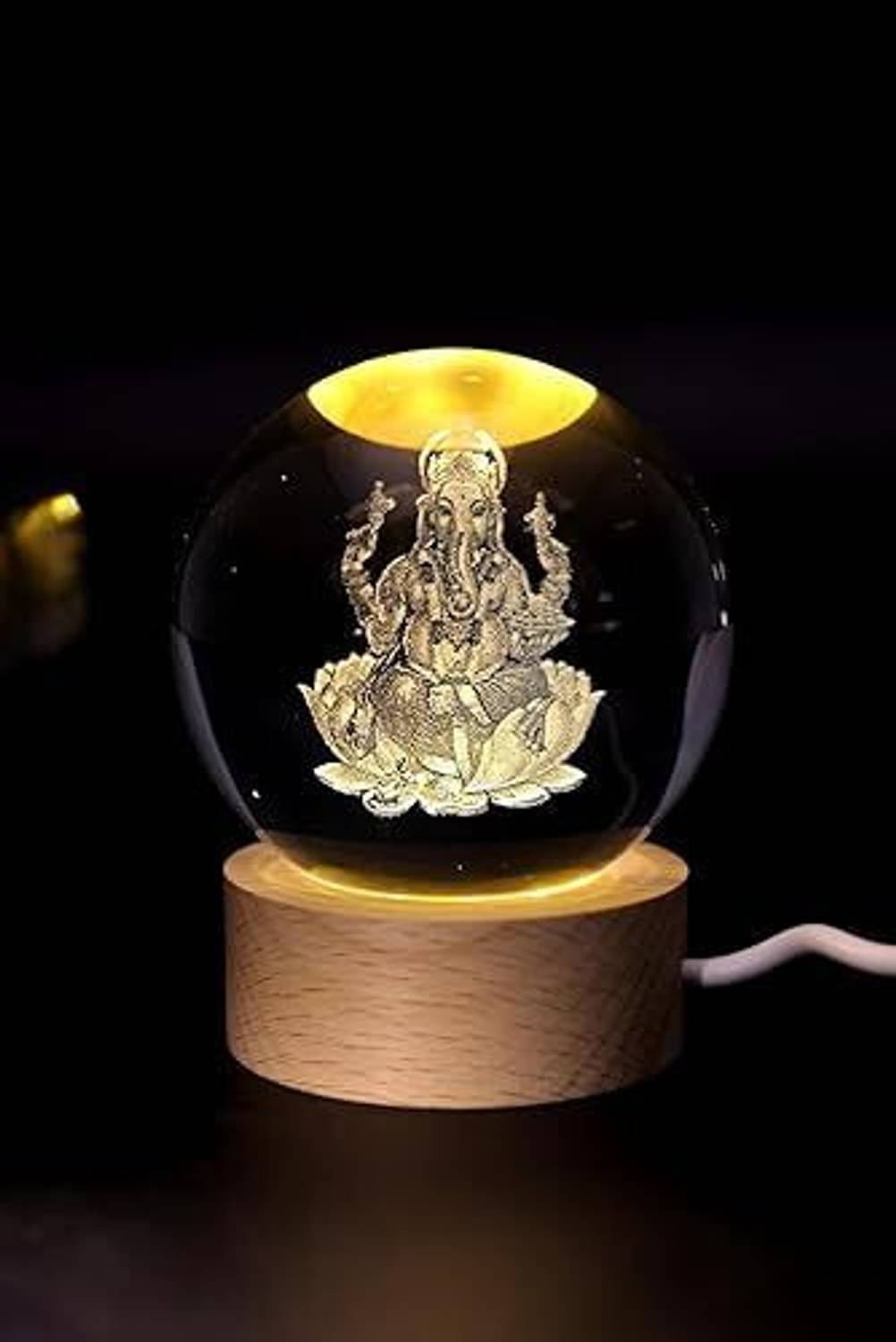 BITSY BLOOM 3D Crystal Ball Lamp Night Light with Wooden Base