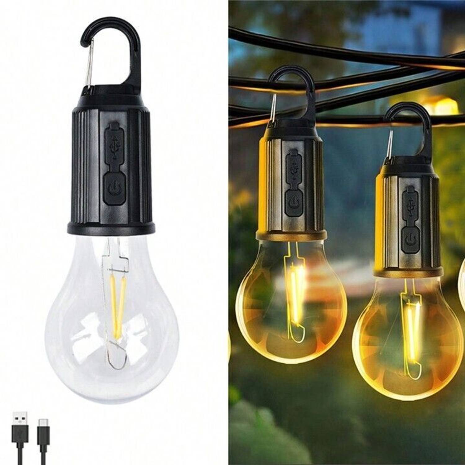 CRAZYABBS Rechargeable LED Light Clip Bulb Light Tent Lamp Yard C