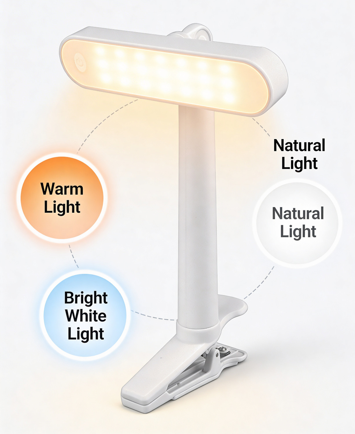 Image of FOKRIM 3 color mode Rechargeable with Touch Sensor on /off, 360 Degree Rotating Study Lamp (15 cm, White)