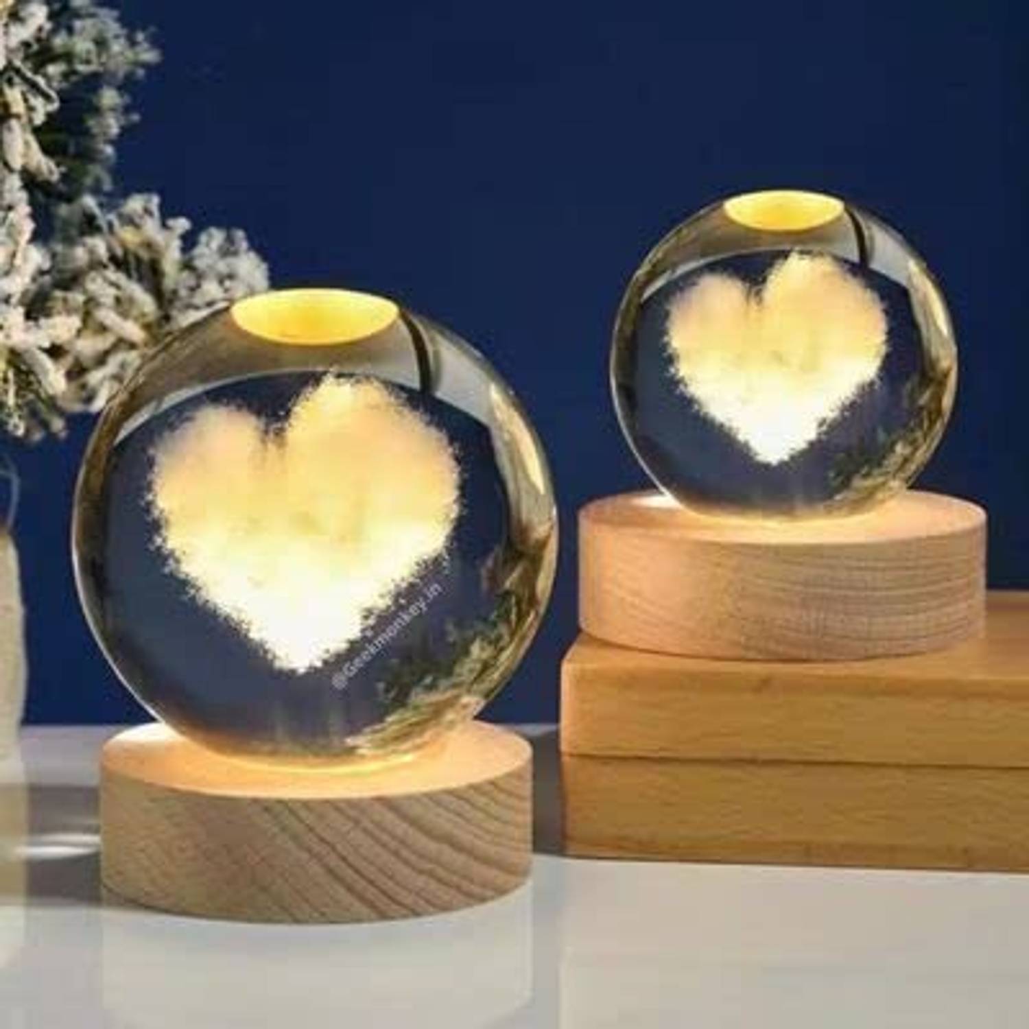 Wengonvila 3D Heart Cloud Crystal Ball Night Lamp Warm Light USB