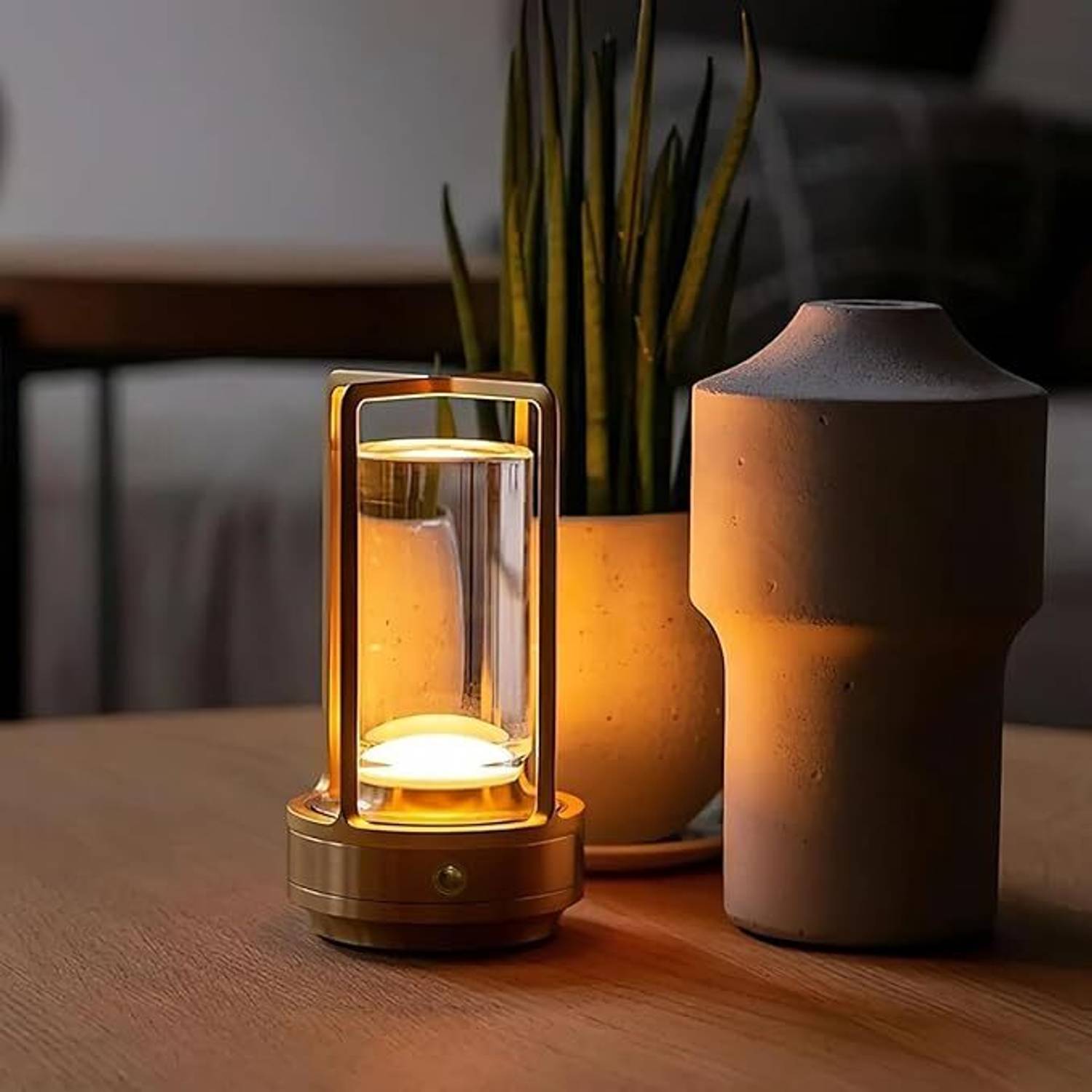 tekniclr Metallic Lantern Lamp Table Lamp (20 cm, Gold)