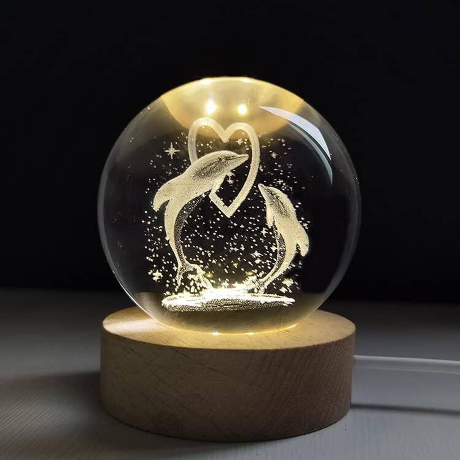 SHOPOGENIX Heart Dolphins Crystal Ball 2.4 inch 3D Galaxy Ball la