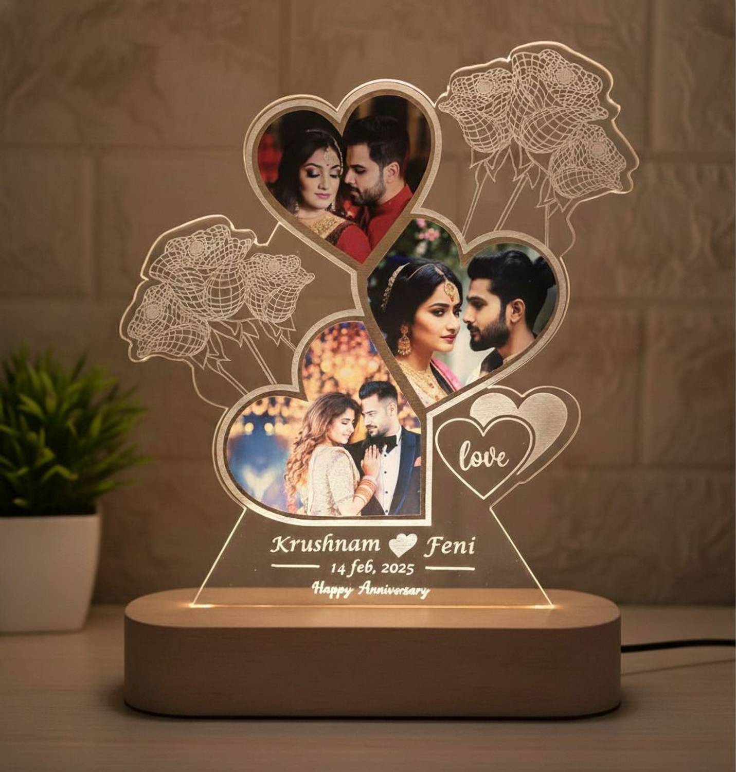 Shayona Customized LED Lamp with Name & Date Heart-Shaped Design