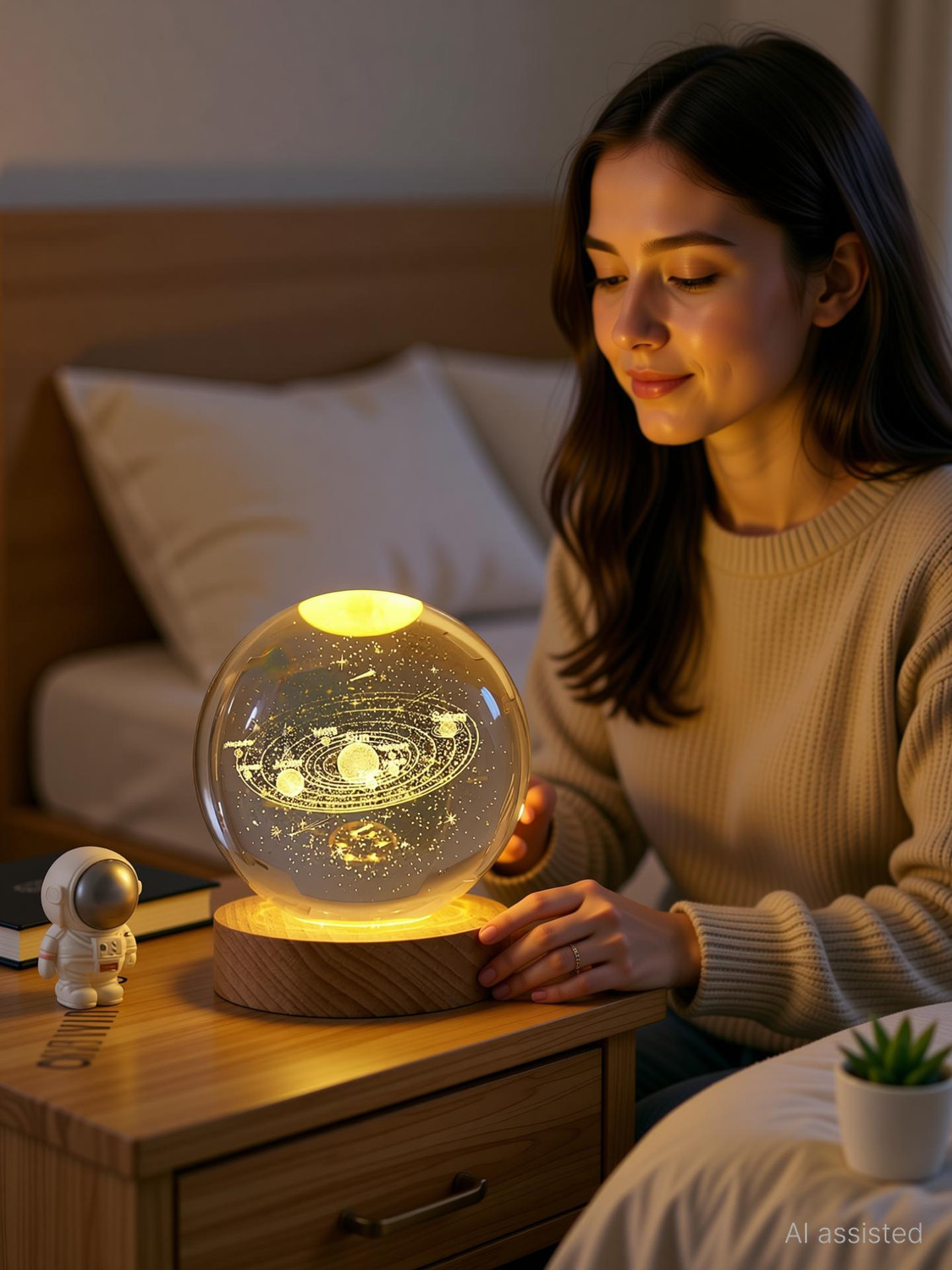 Image of FGG 3D Galaxy Crystal Ball Night Lamp,Creative Engraved Crystal Ball Night Light Night Lamp