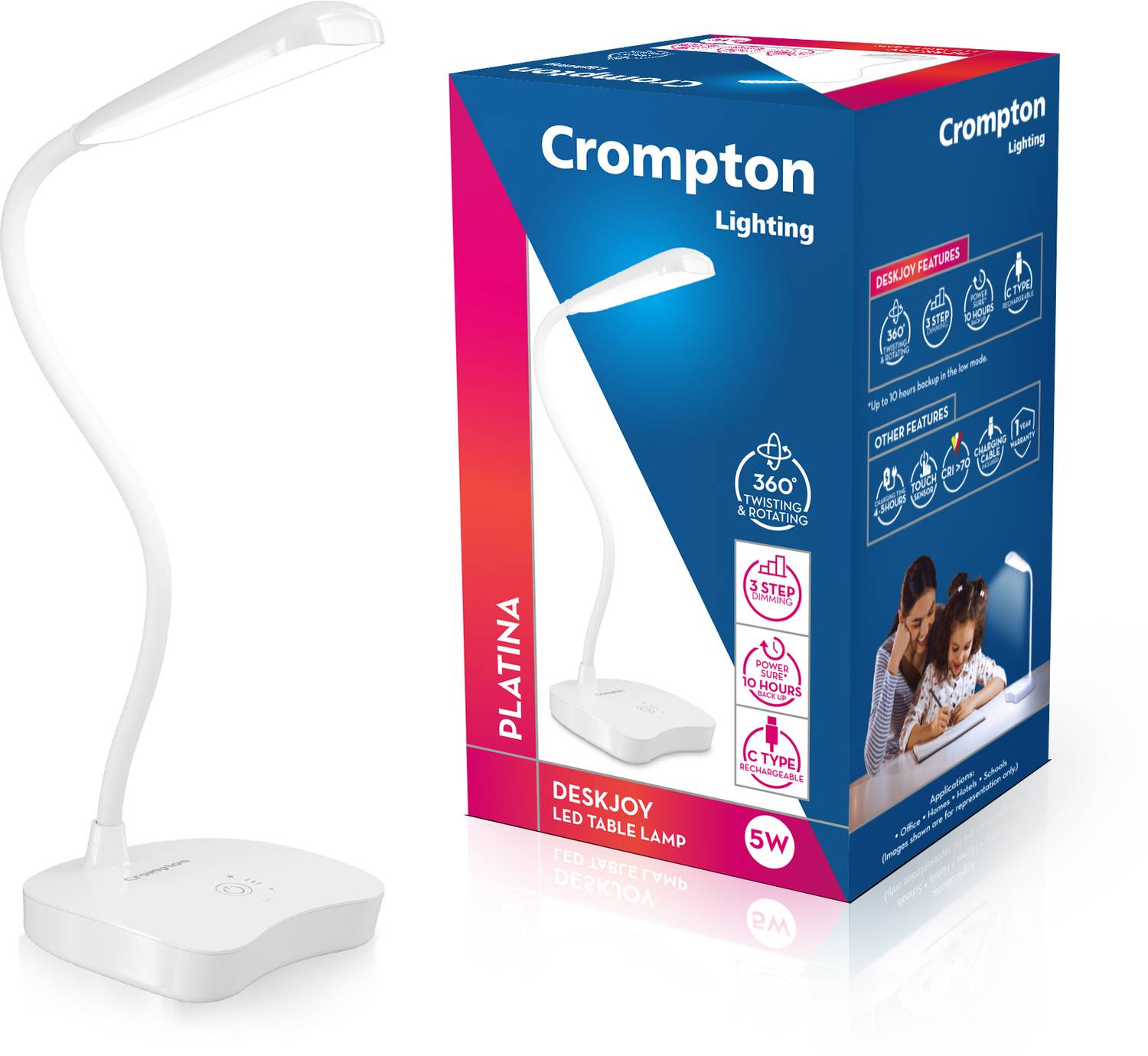 Crompton DeskJoy 5w Rechargeable LED Table Lamp Table Lamp (20 cm