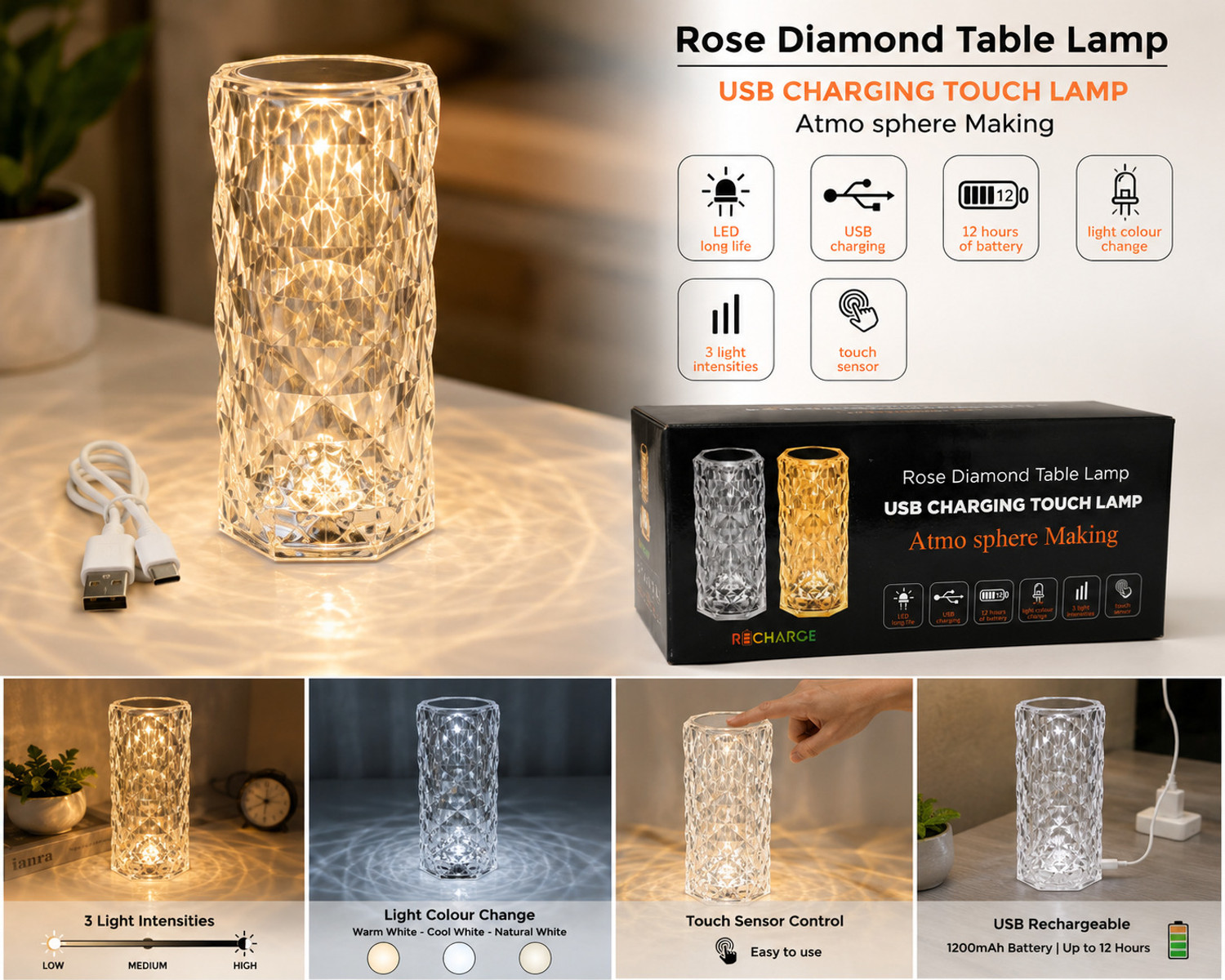 Image of Wellnon Touch Sensor Multi Color LED Table Lamp