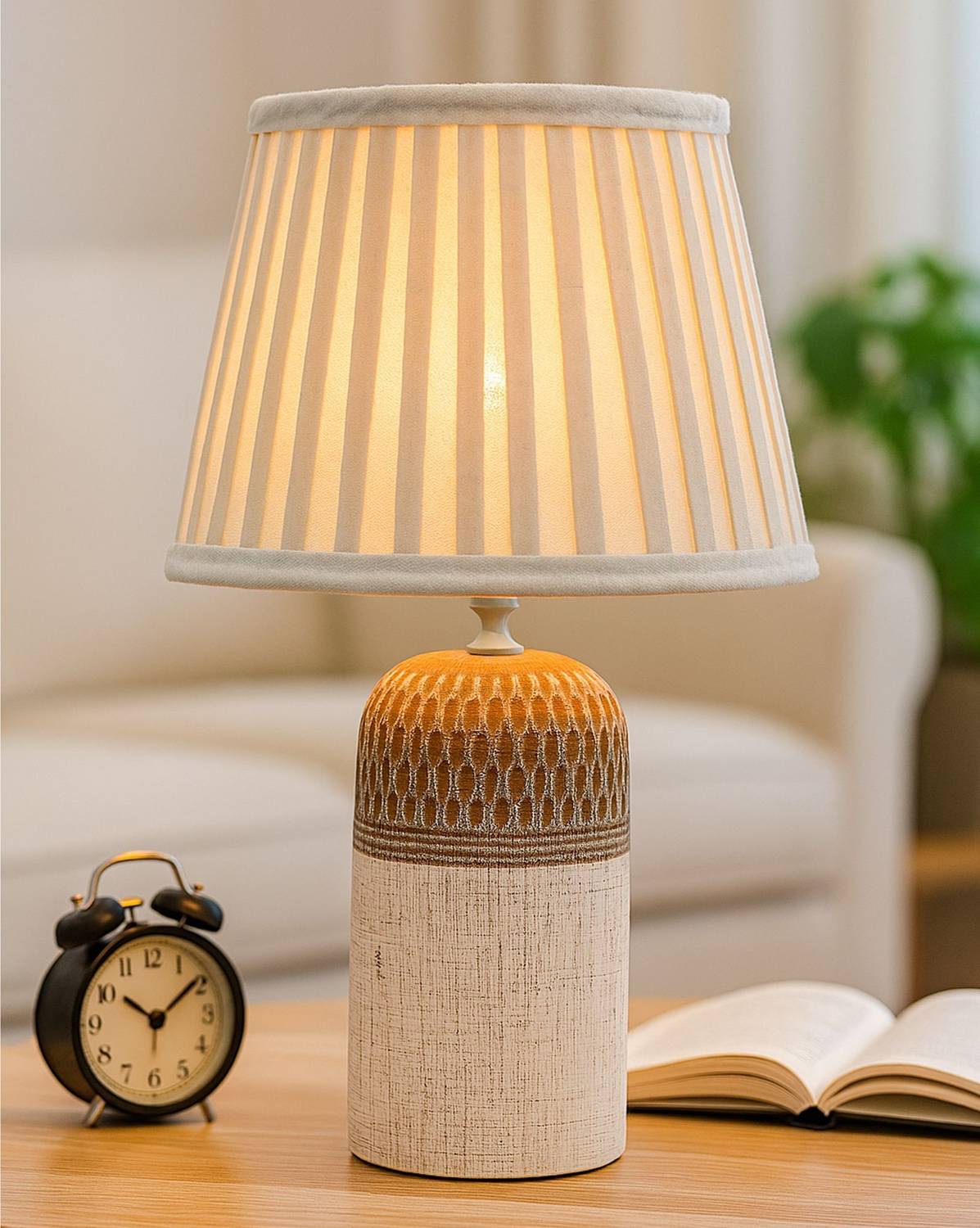 Homesake Modern Ceramic Bedside Table Lamp For Decor, Brown Honey