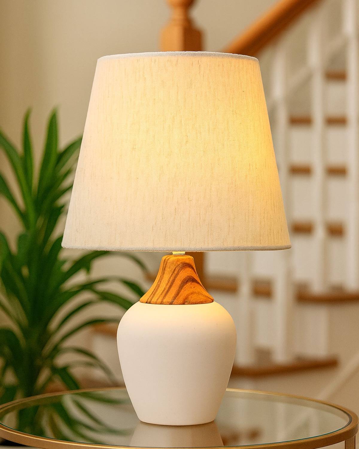 Homesake Modern Ceramice Table Lamp with Fabric Shade White Potte
