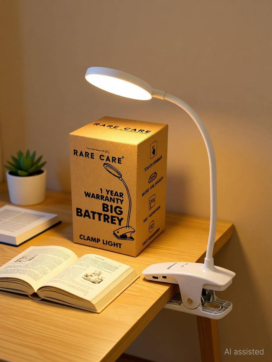 R rec re Table Lamp for Study Room with Clamp 3 Light Modes 1