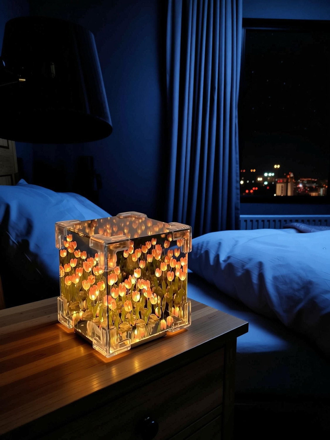 Image of Estervig Tulip Cube Mirror Lamp DIY Kit 20 LED Flower Lights, Infinity Mirror Table Lamp Night Lamp