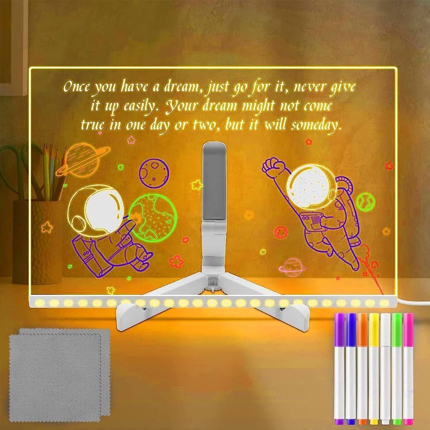 BAFATI 3D Acrylic Writing Board with Pen & Light, LED Rewritable Acrylic Message Board Night Lamp