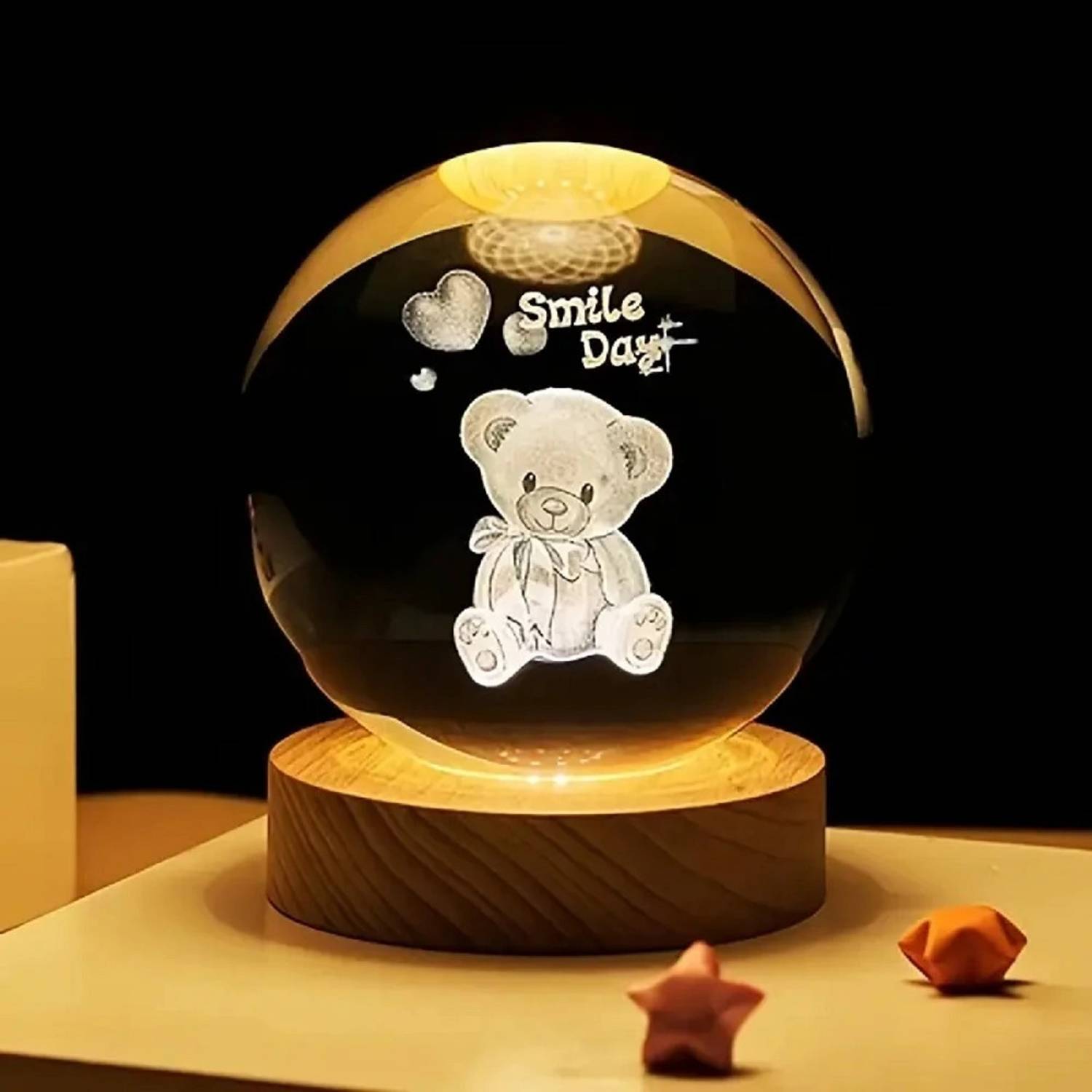 SHOPOGENIX 3D Moon Crystal Ball Night Light, 2.4 inch Glass Ball