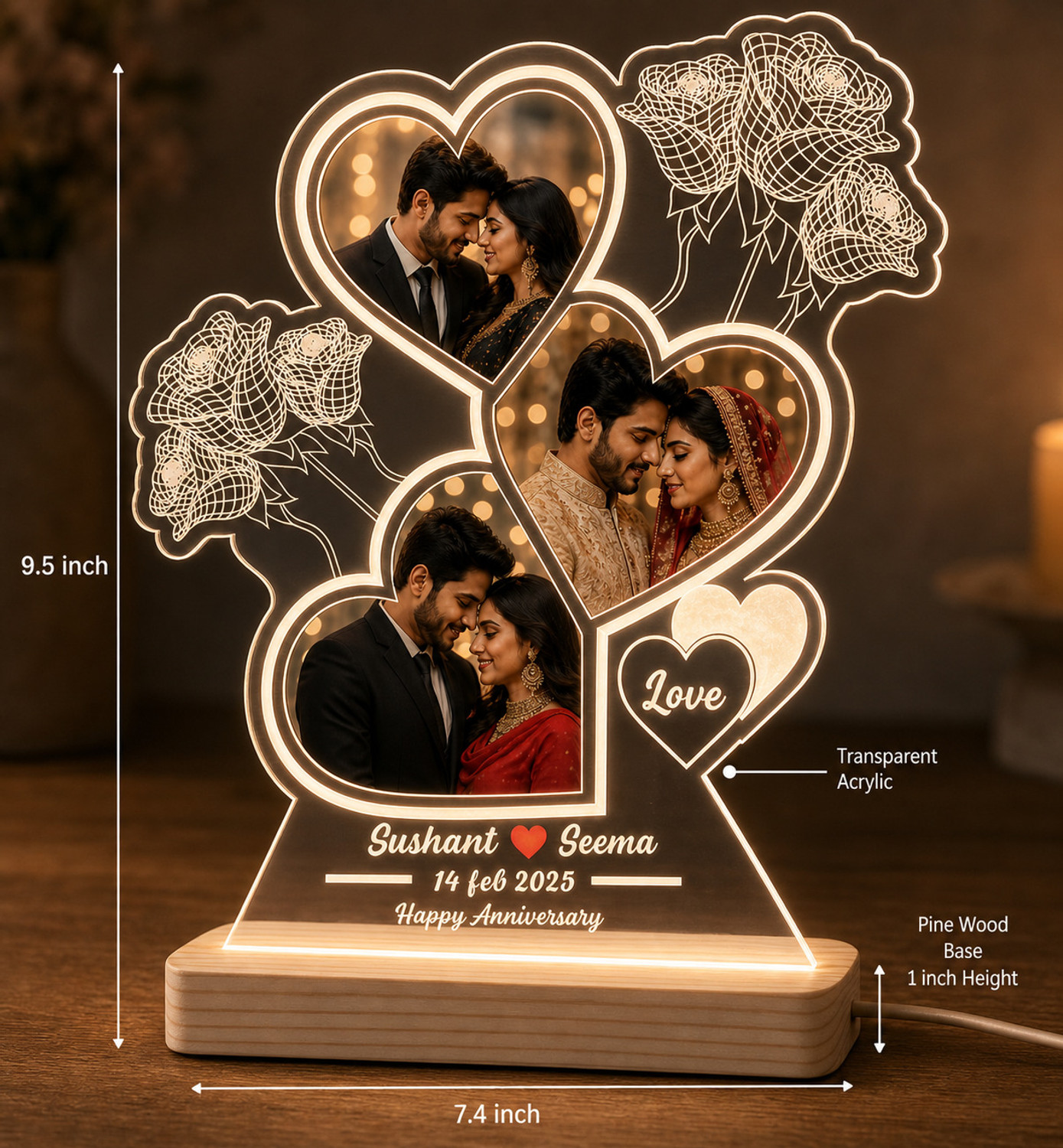 Image of ART ENTERPRISES 3D Personalized Photo Lamp | Perfect Valentine | Birthday | Anniversary Gift Decorative Showpiece - 22.2 cm (Glass, Multicolor)
