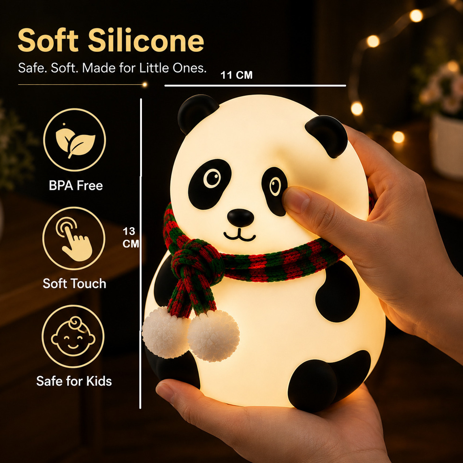 Image of DIKUJI ENTERPRISE Cute Panda 7 Color Changing LED Night Lamp Soft Silicone Rechargeable Light Night Lamp