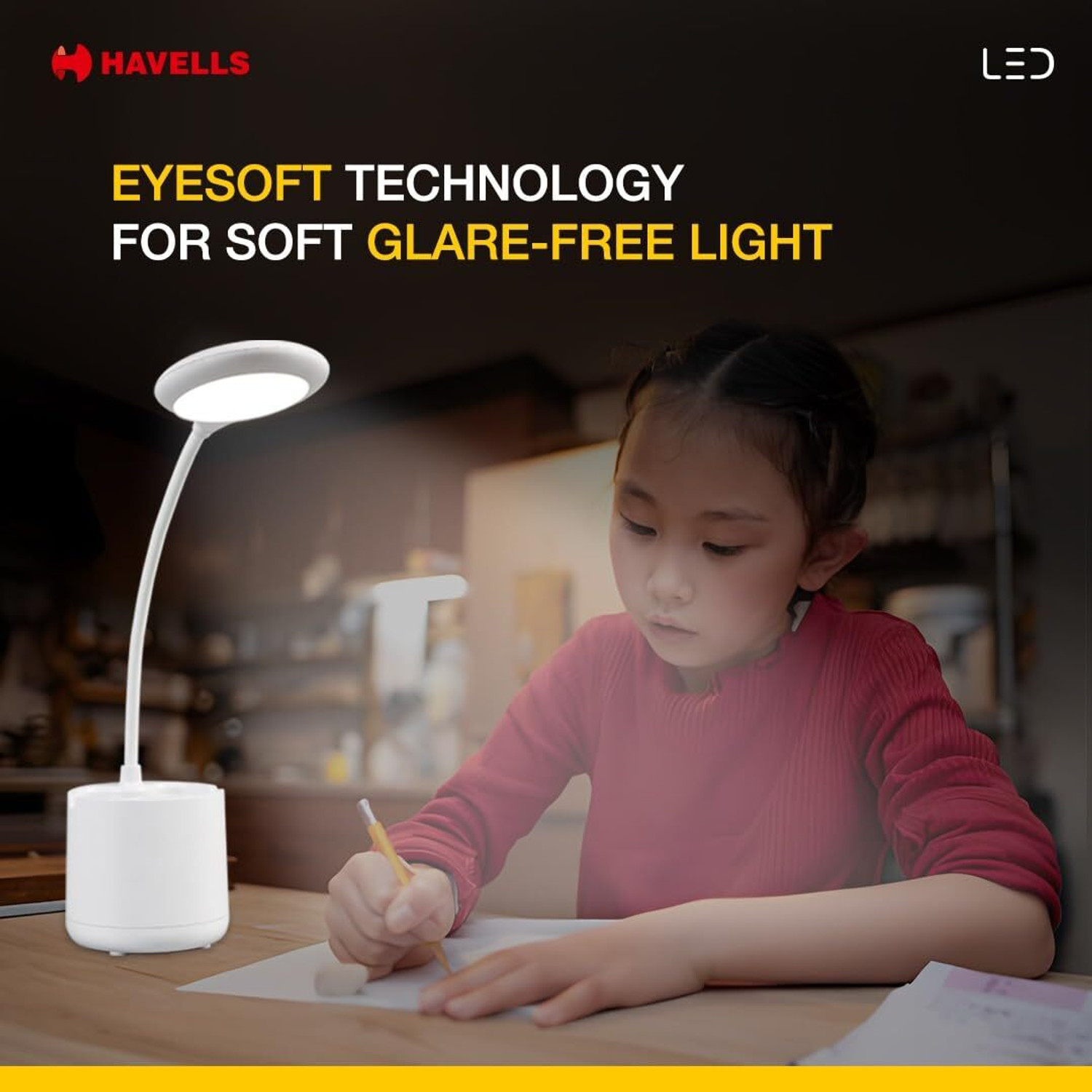 Image of HAVELLS 5W LED Table Lamp 3 Dimming Mode Touch Control Brightness & Pen Holder, Flexible Table Lamp