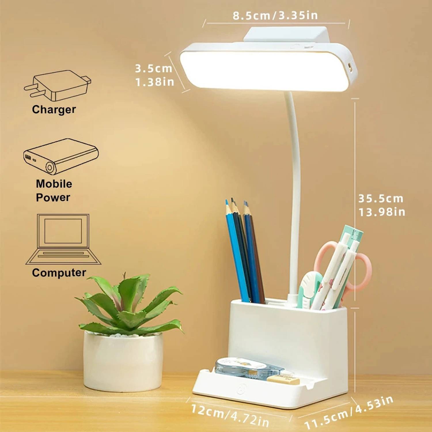 FIRSTLIKE LED Desk Lamp Touchable Reading Lights with Pen Holder