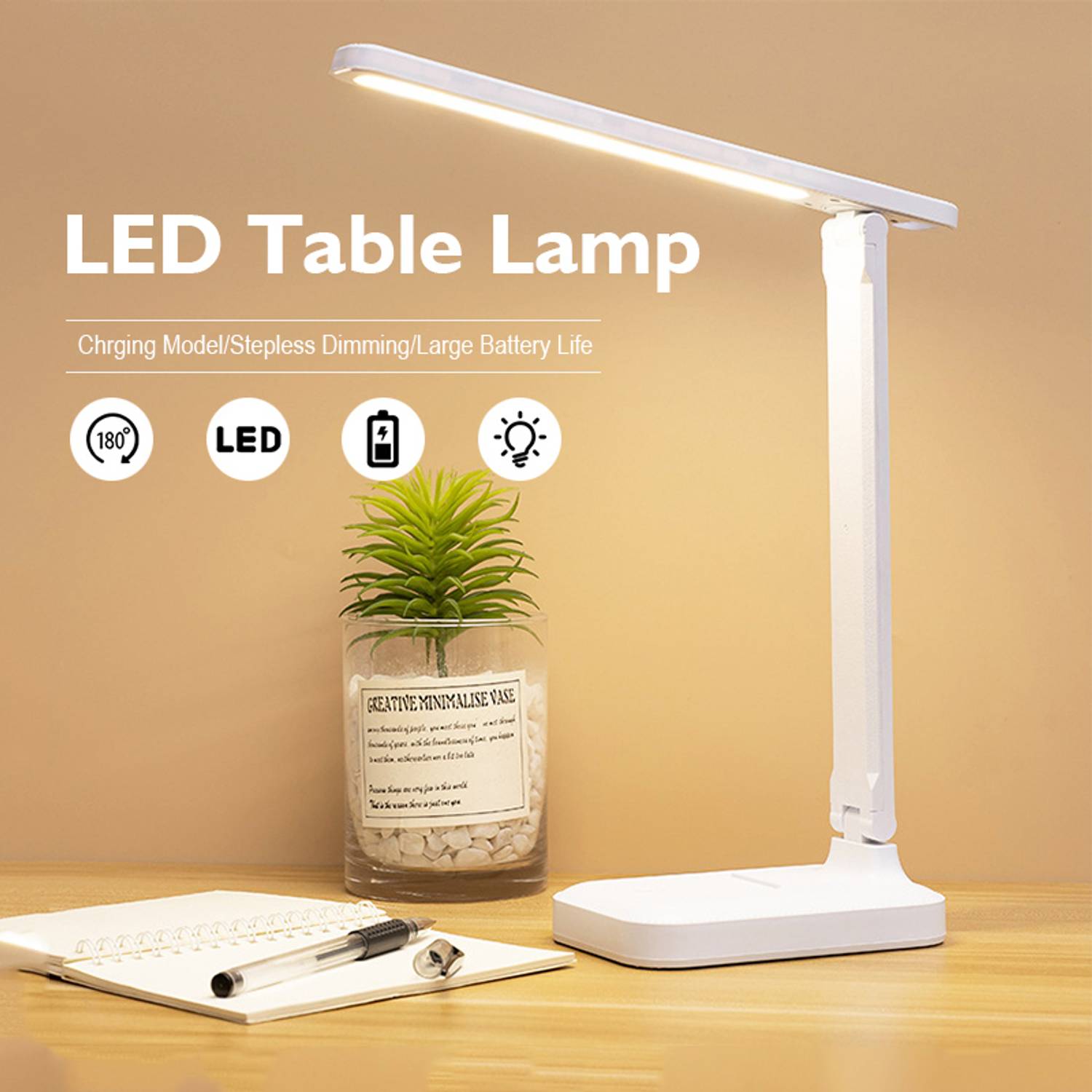 FIRSTLIKE Rechargeable LED Desk Table Lamp 3 Multiple Light Touch