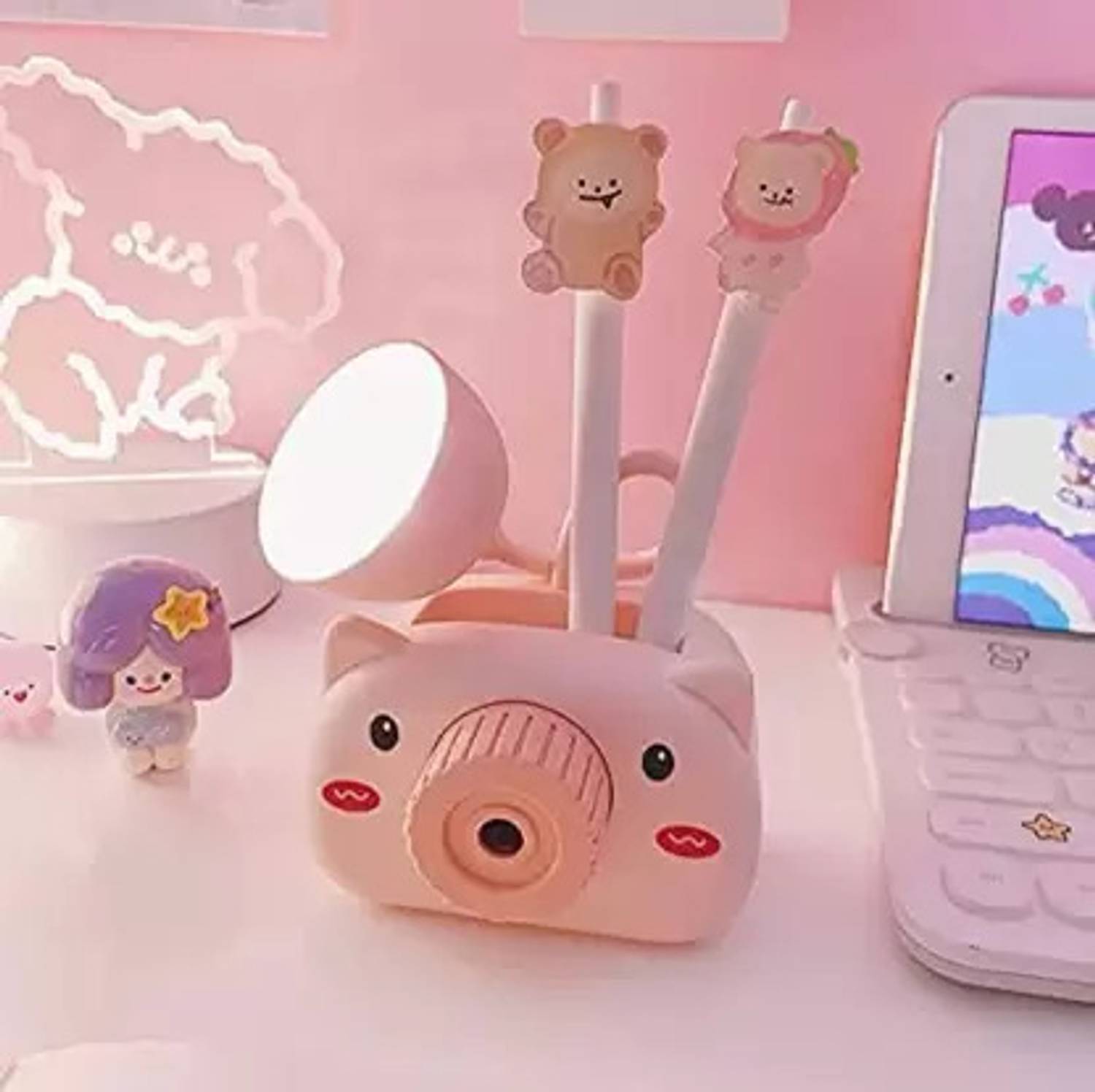 AKR Multifunctional Camera Style lamp with Sharpener Pen Stand And With Multicolour Night Lamp