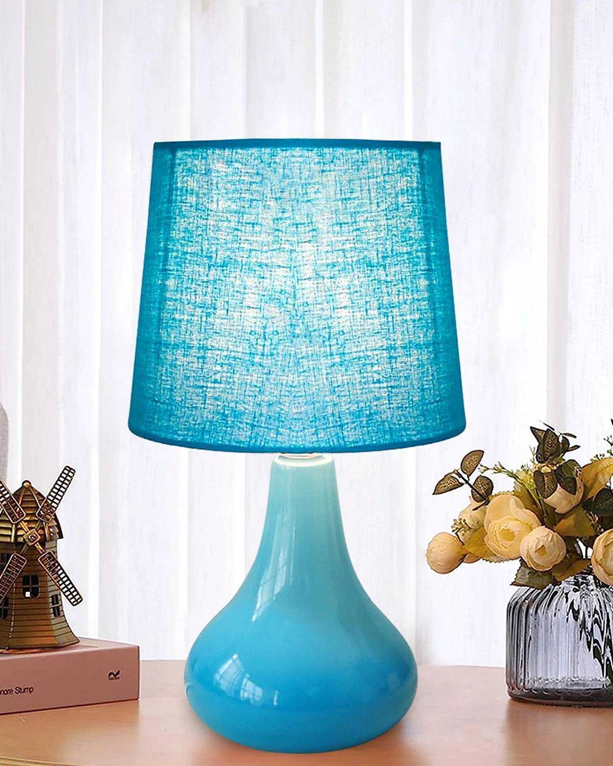 Homesake Modern Small Ceramic Table Lamp,Farmhouse Nightstand Lam