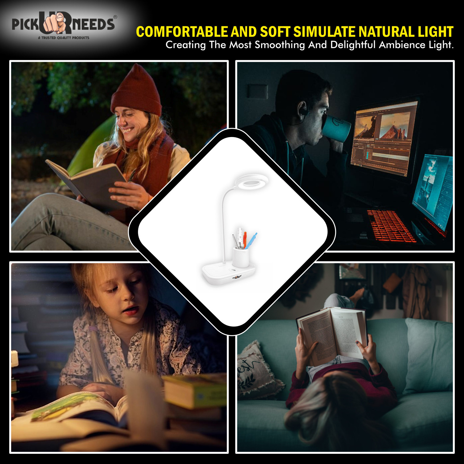 Image of Study Table Lamp Rechargeable Table Lamp Torch ON / OFF With Pen Stand Night Desk Light Study Lamp