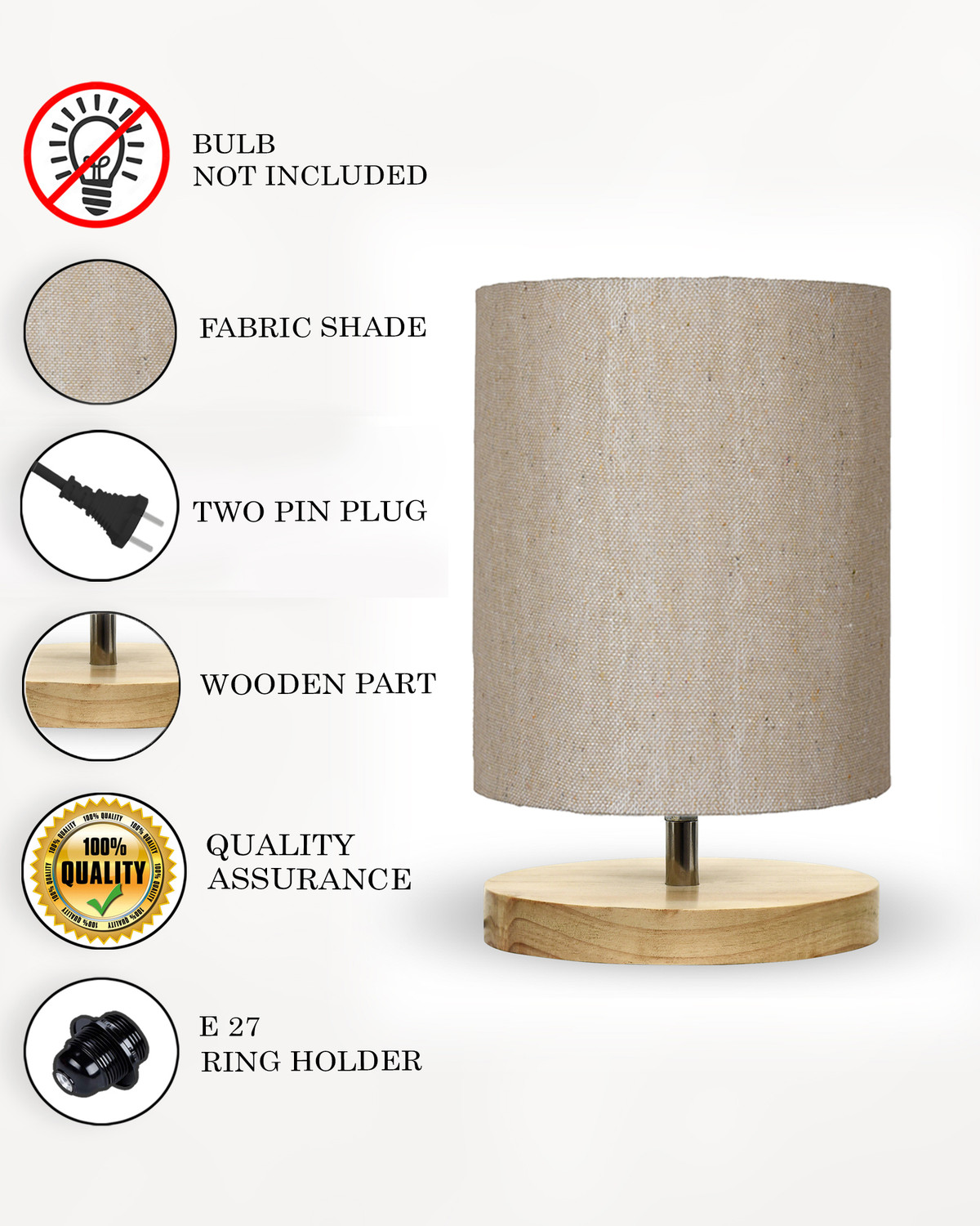 Image of Homesake Pine Wood Bedside Lamp, Linen Shade, Mini Nightstand Light, Jute Cylinder Table Lamp