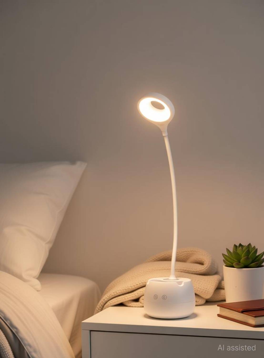 AKARI AK7003S Rechargeable Table Study Lamp Touch Button with Phone & Pen Holder with 360° Adjustable Gooseneck Head with Bright 2 LED Study Lamp