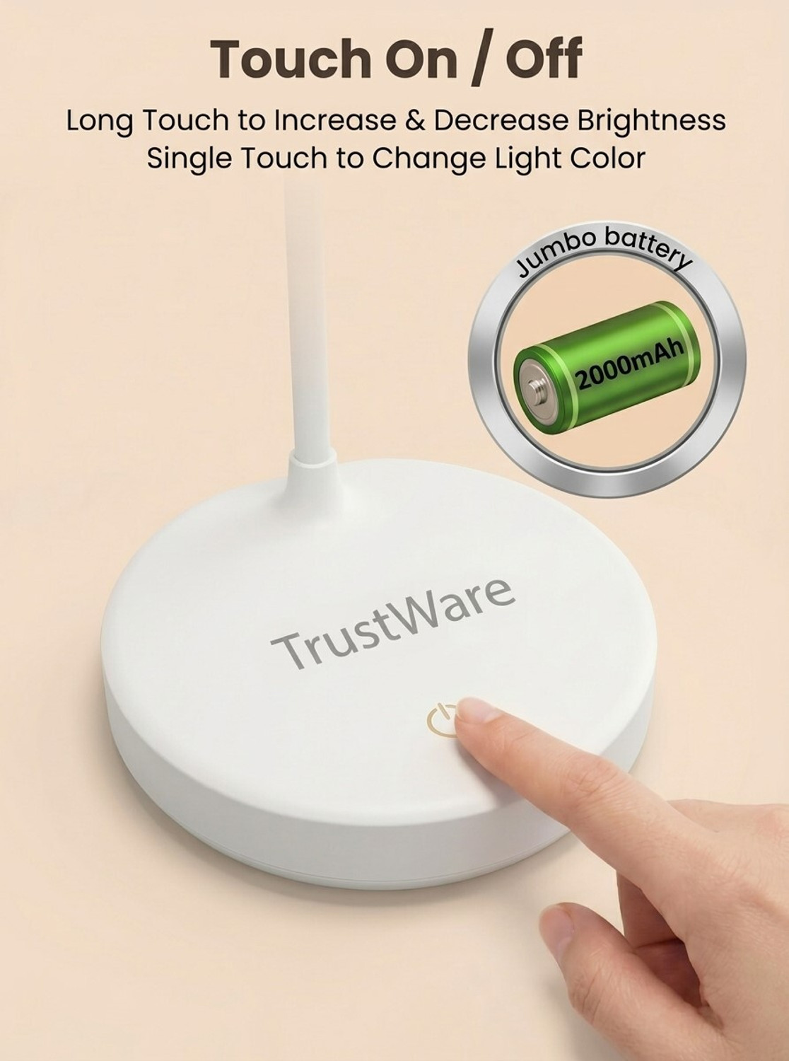 Image of Trust Ware Lamp for study Touch Sensor On /Off Table Lamp USB Rechargeable Study Lamp