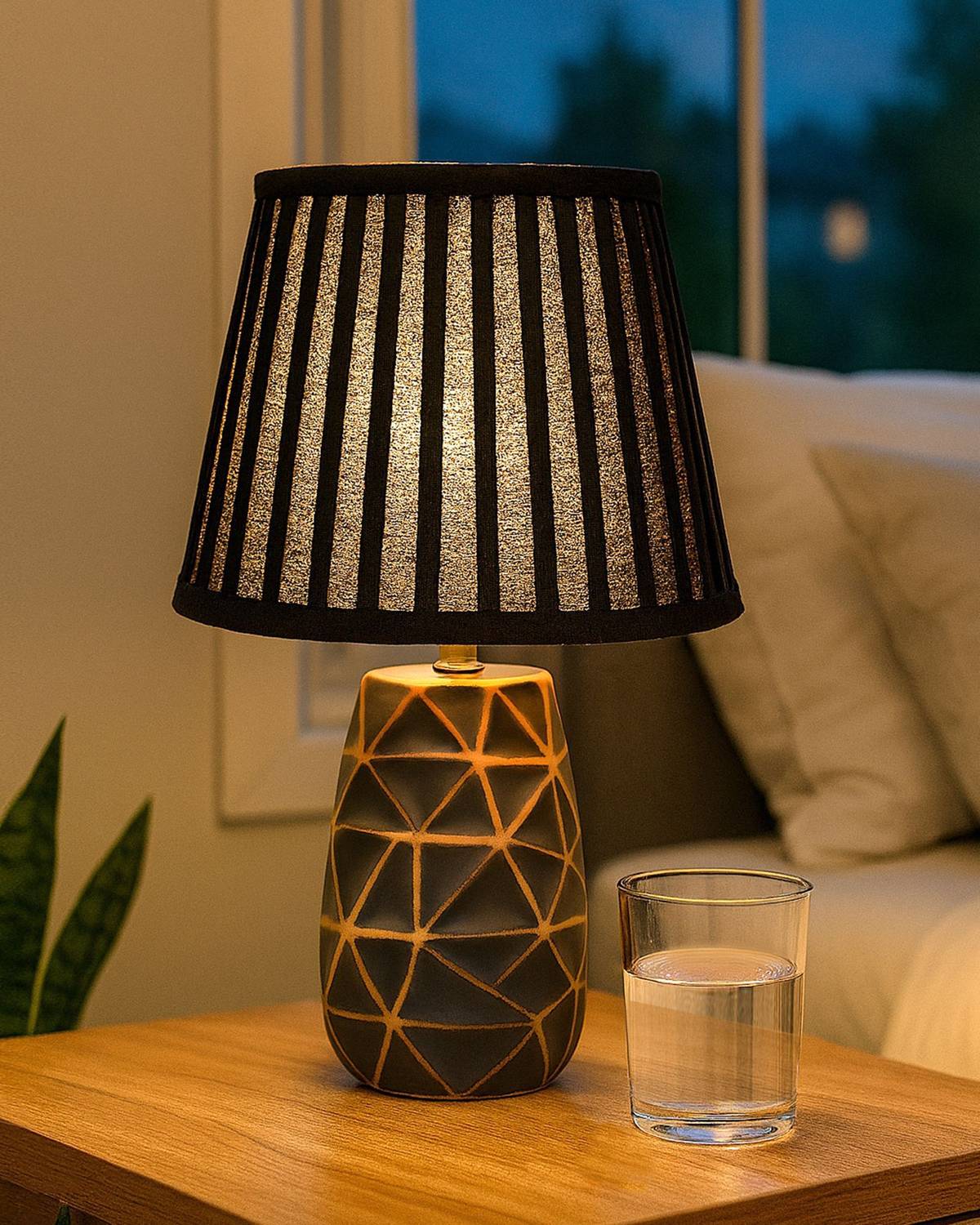 Homesake Modern Ceramic Bedside Table Lamp with Fabric Shade, Gra
