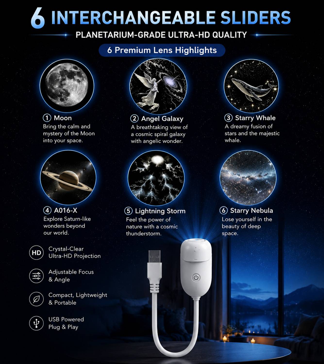 cafeinado willa Projector Light Galaxy (6 Slide) USB Portable Night - Image 3
