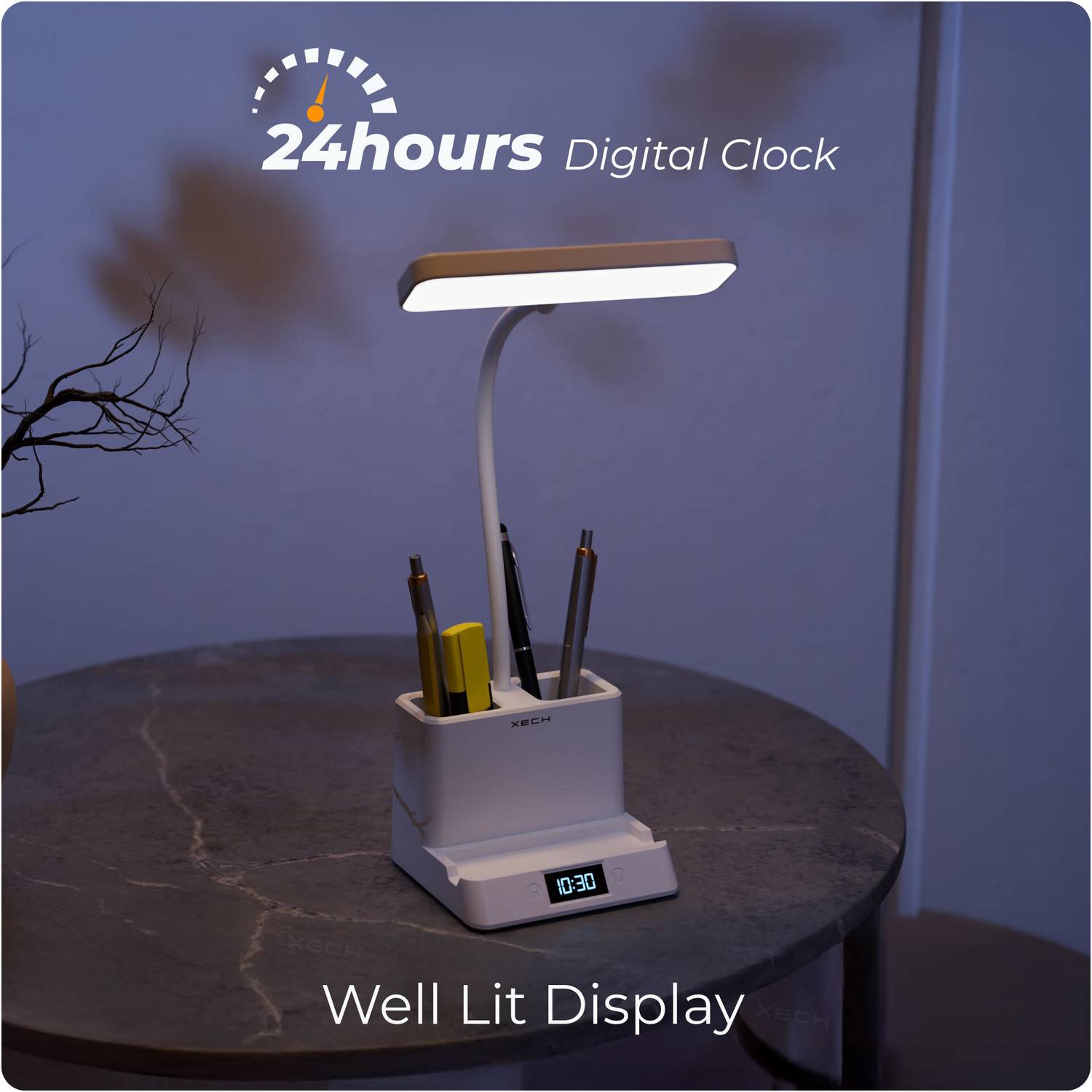 xech Rechargeable Table Lamp with Digital Clock - Image 3