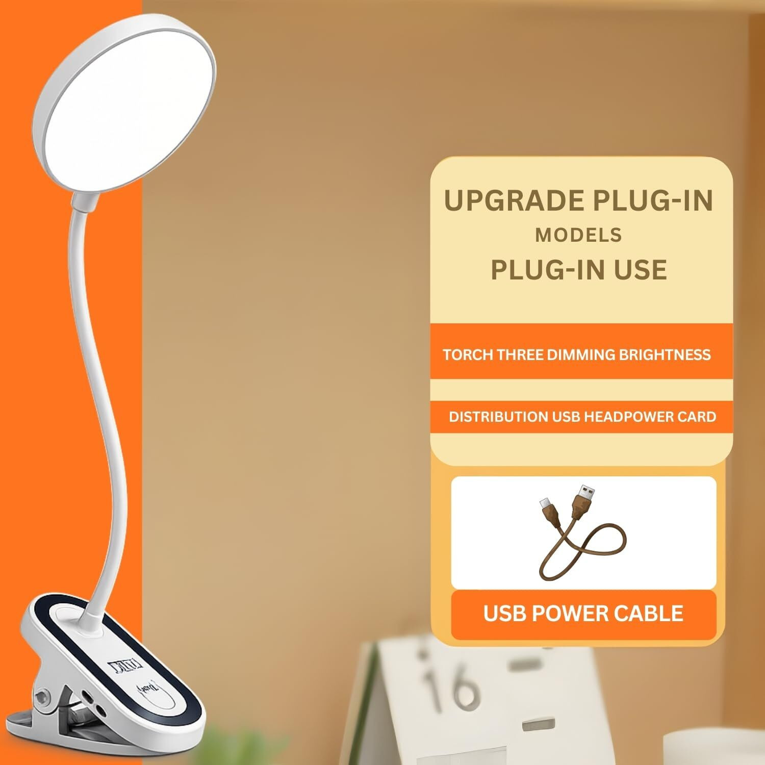 Image of Refulgix Rechargeable LED Clip Stand Table Lamp, 3 Modes, Dimmable Reading Light Study Lamp